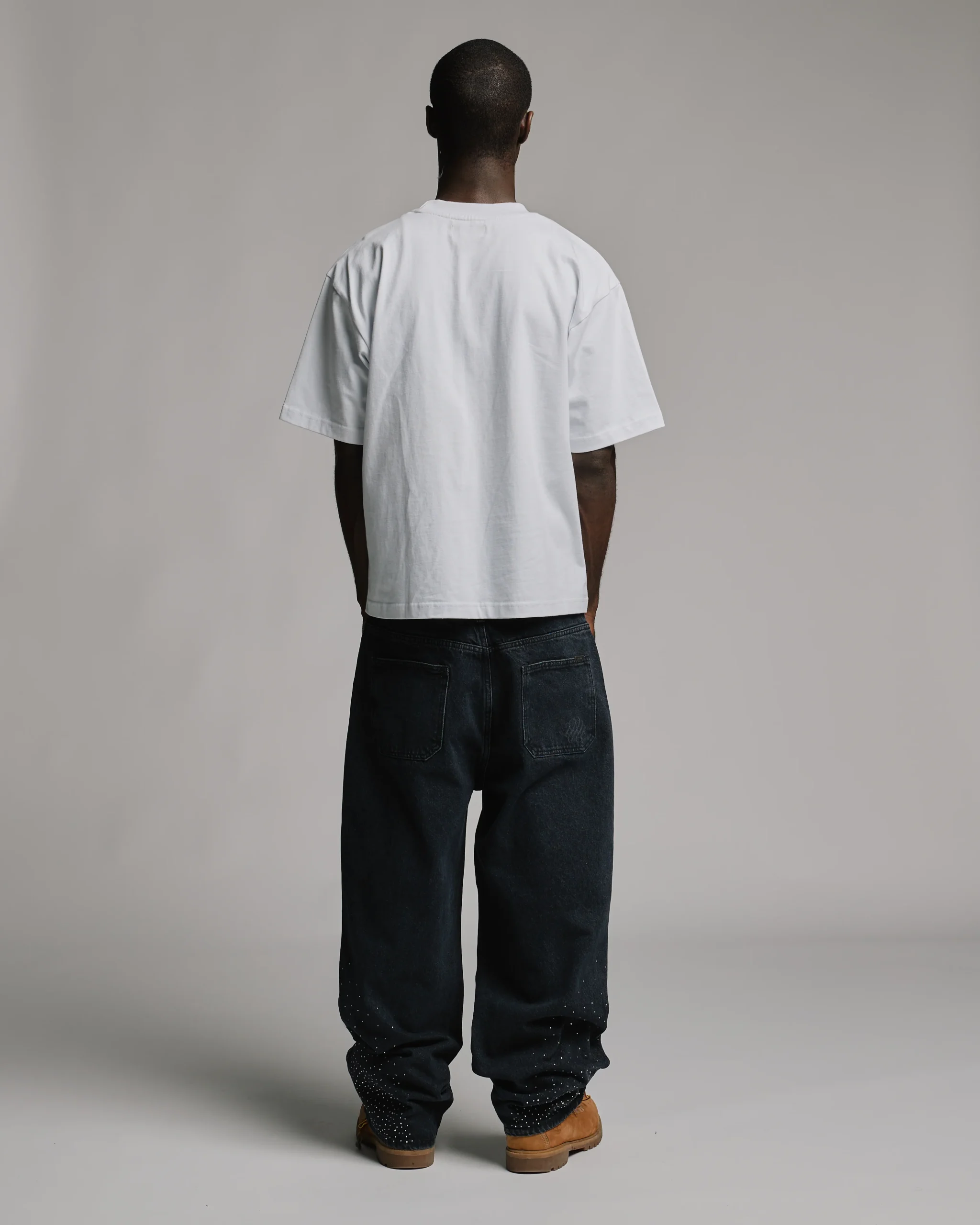 Rhinestone Baggy Denim - Washed Black