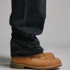 Rhinestone Baggy Denim - Washed Black