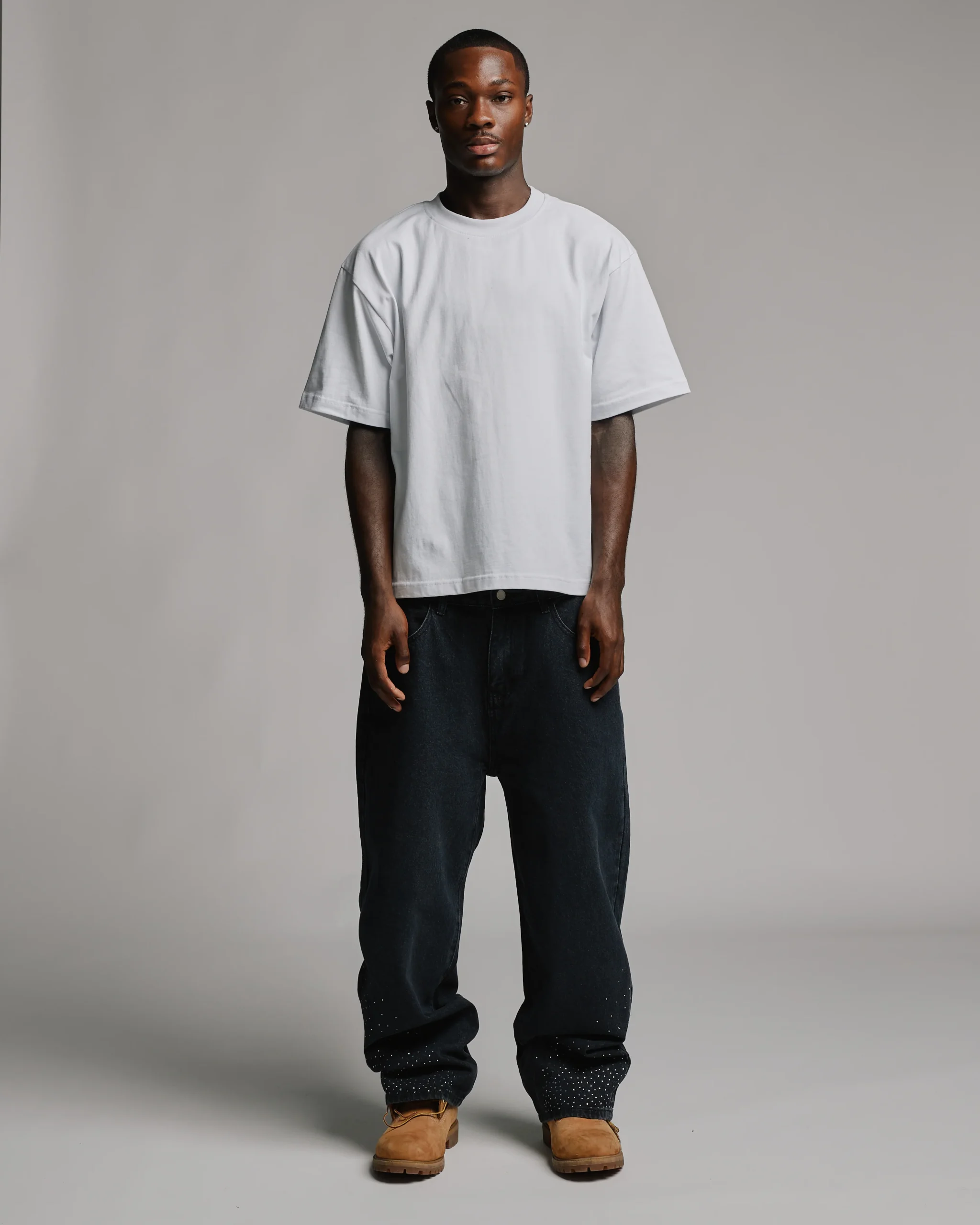 Rhinestone Baggy Denim - Washed Black
