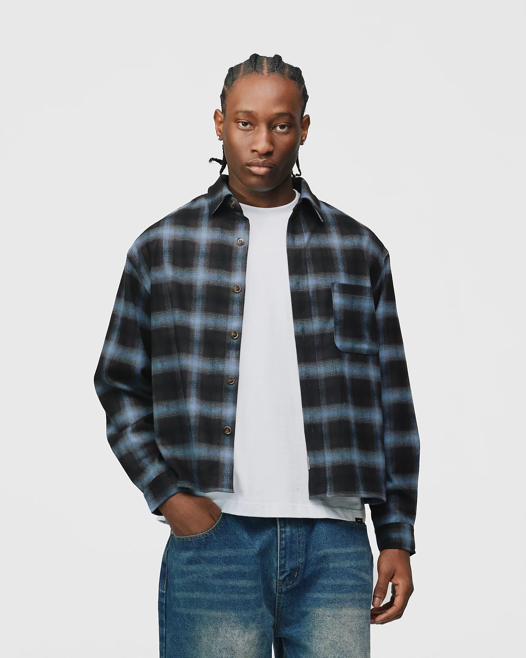 Cropped Flannel - Blue