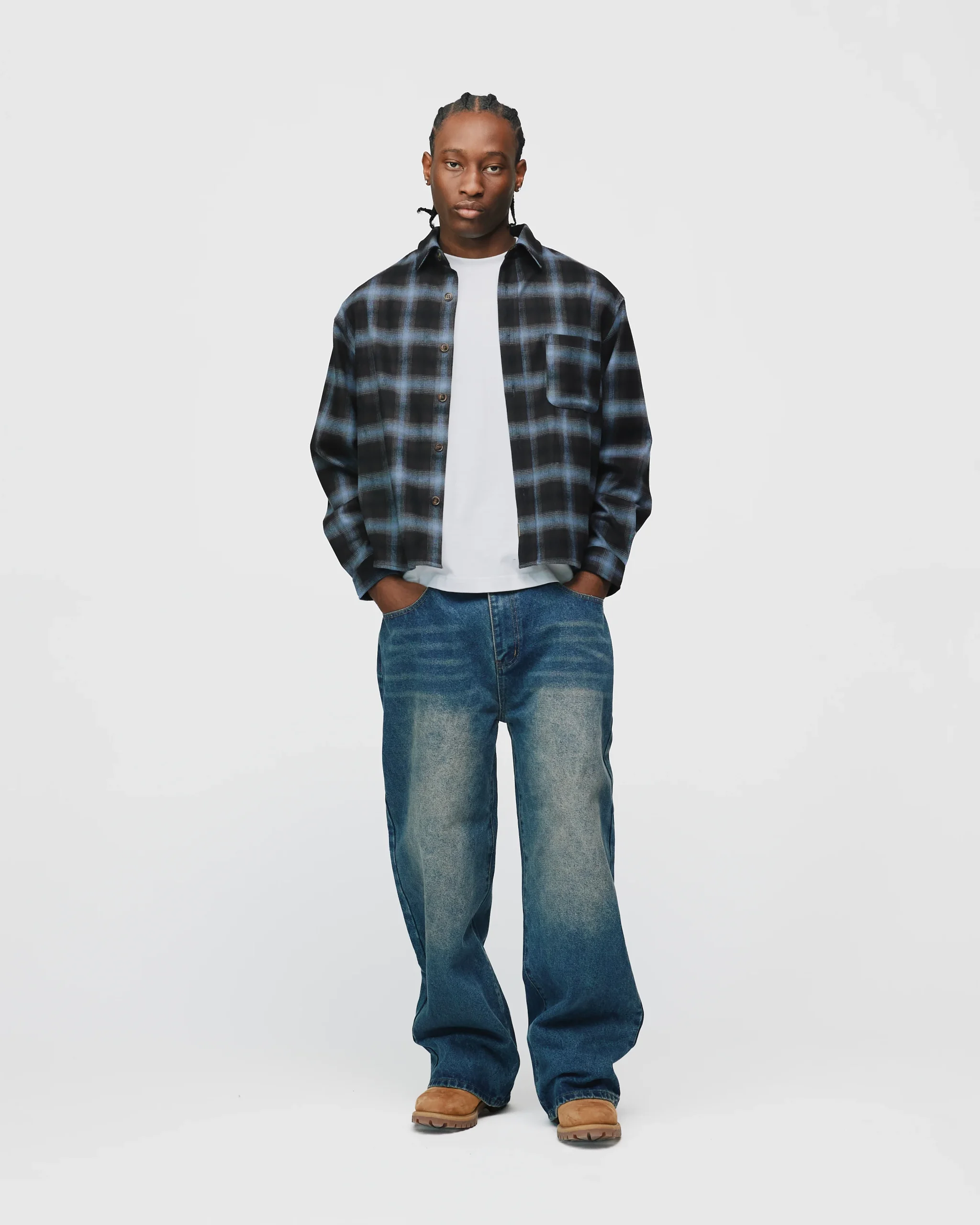 Cropped Flannel - Blue