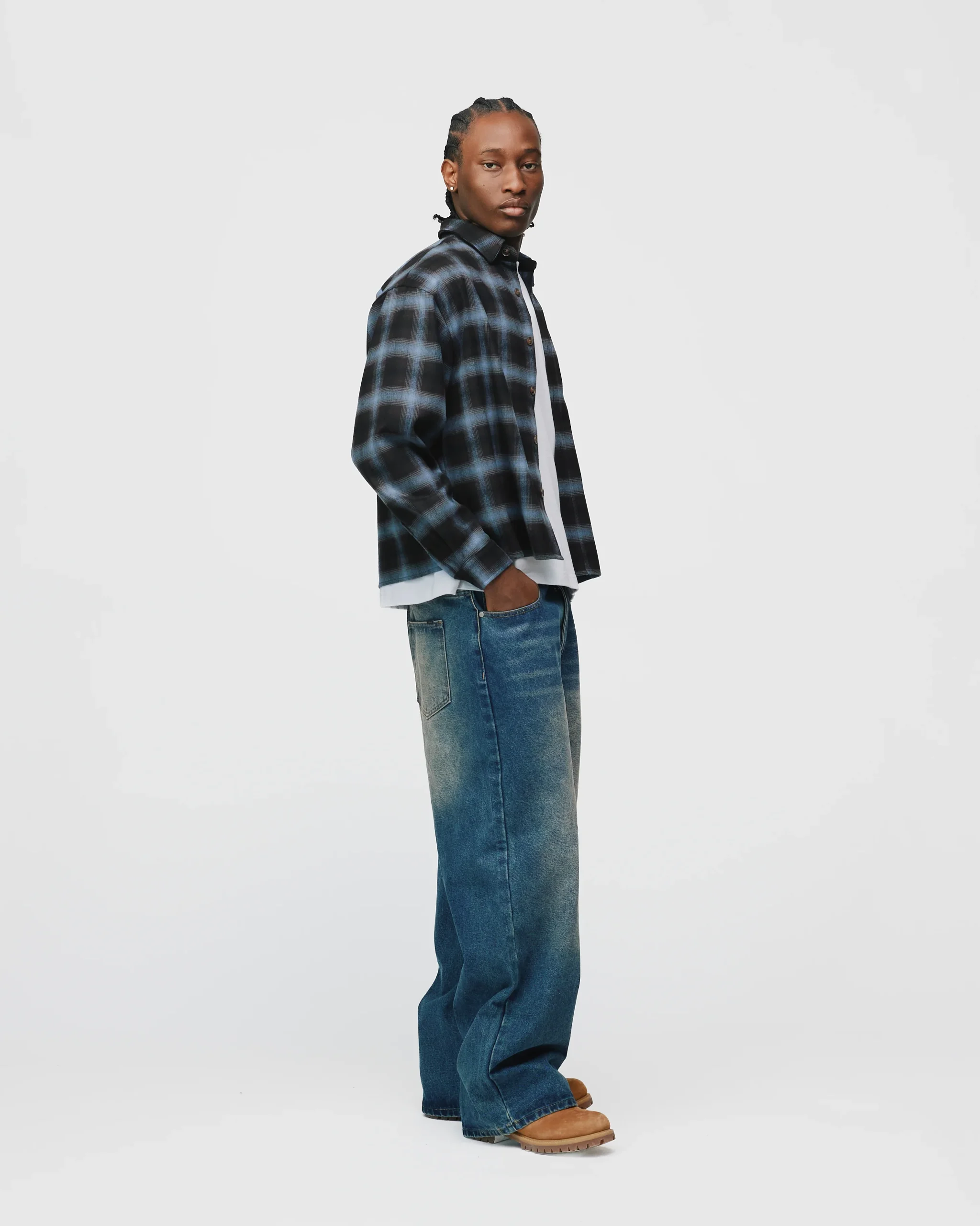 Cropped Flannel - Blue