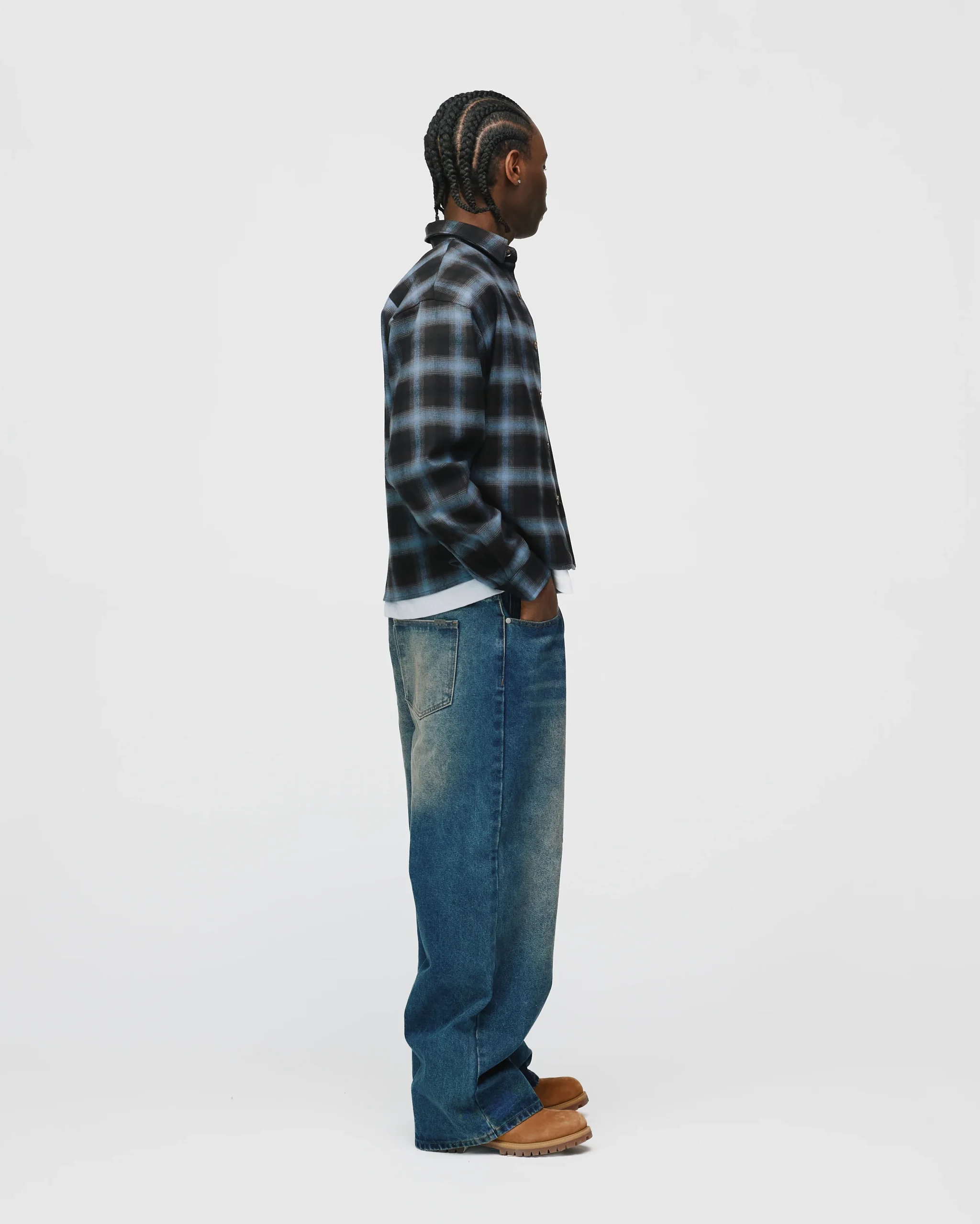 Cropped Flannel - Blue
