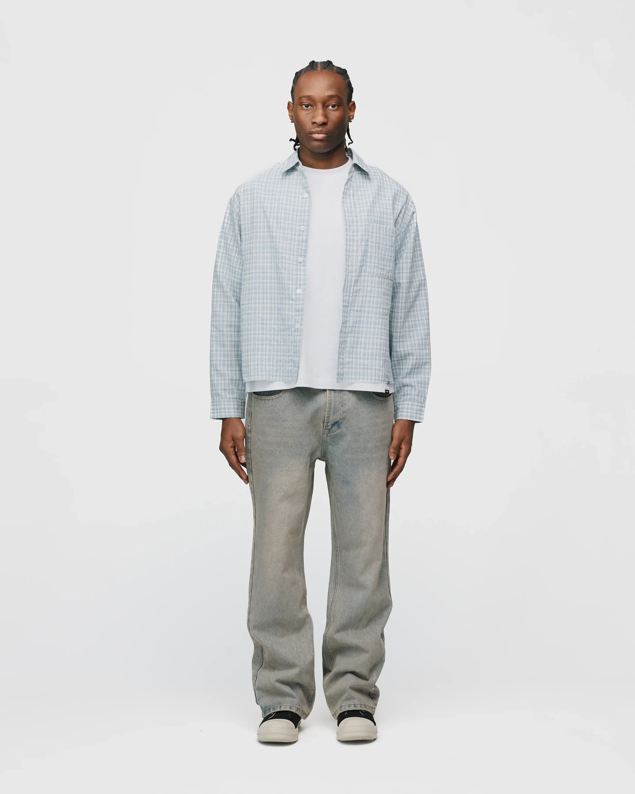 Cropped Flannel - Light Blue