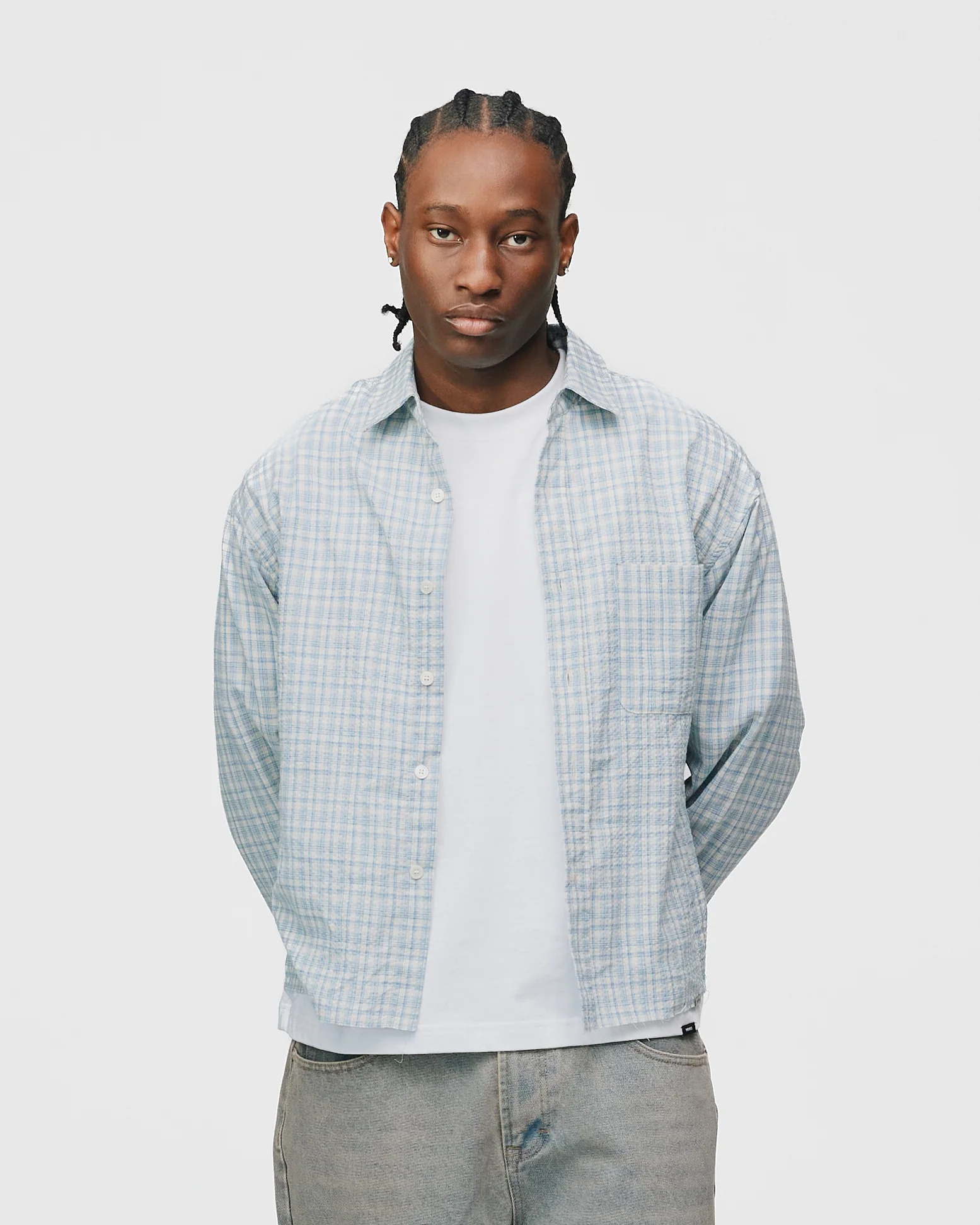Cropped Flannel - Light Blue