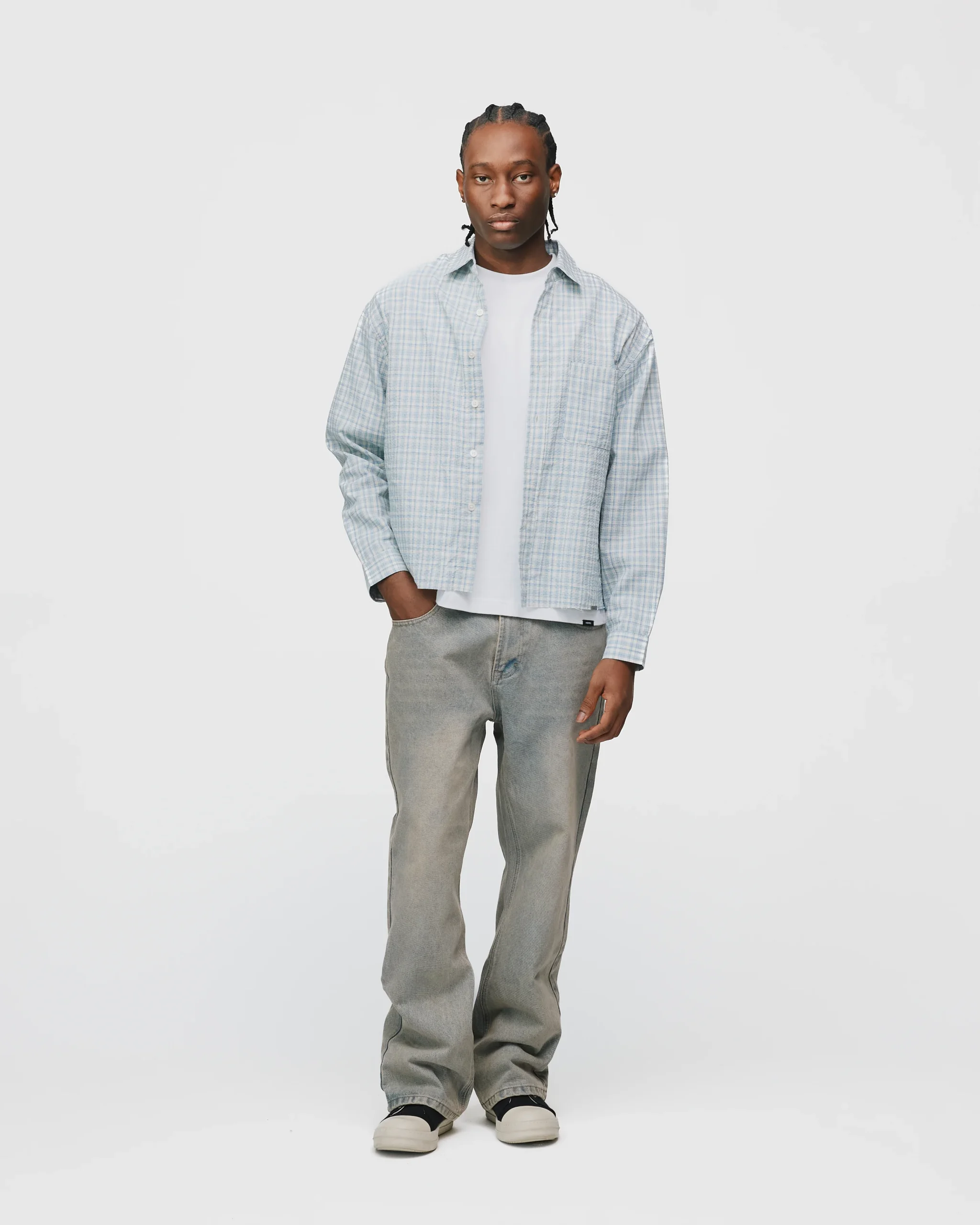 Cropped Flannel - Light Blue