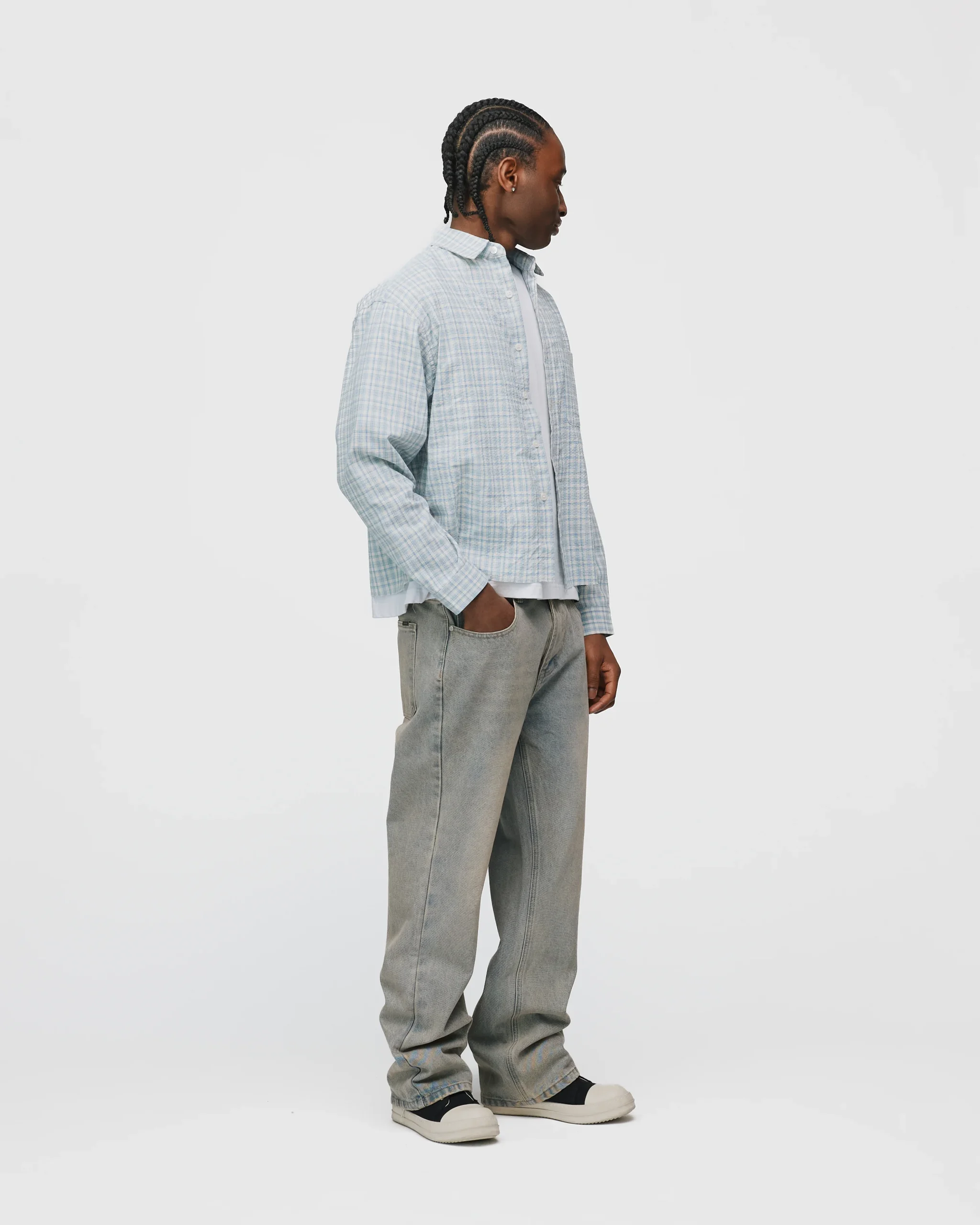 Cropped Flannel - Light Blue