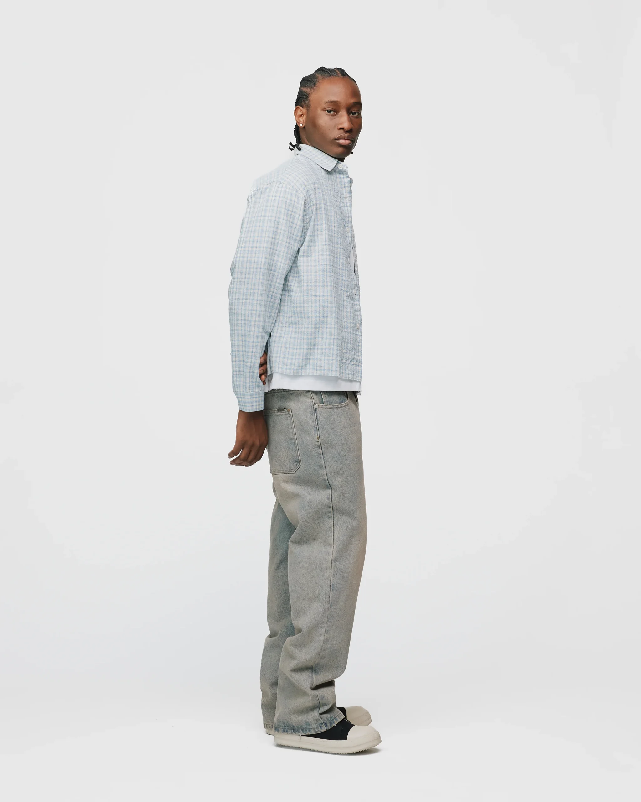 Cropped Flannel - Light Blue