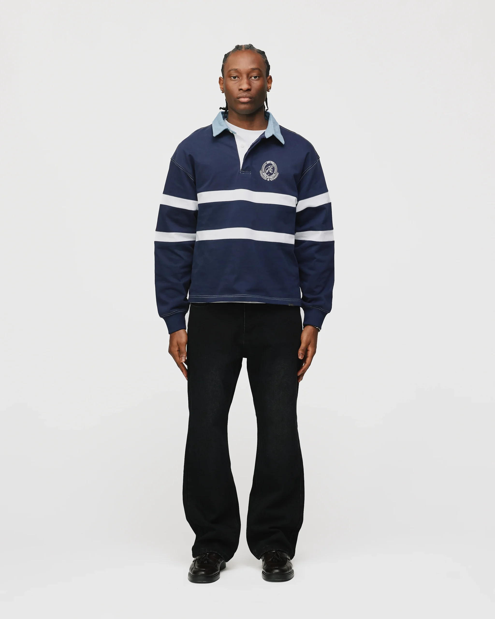 Cropped Rugby Shirt - Navy Blue