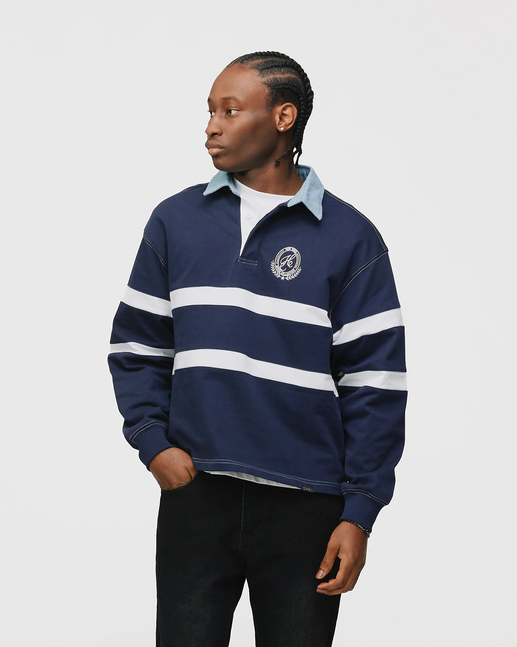 Cropped Rugby Shirt - Navy Blue