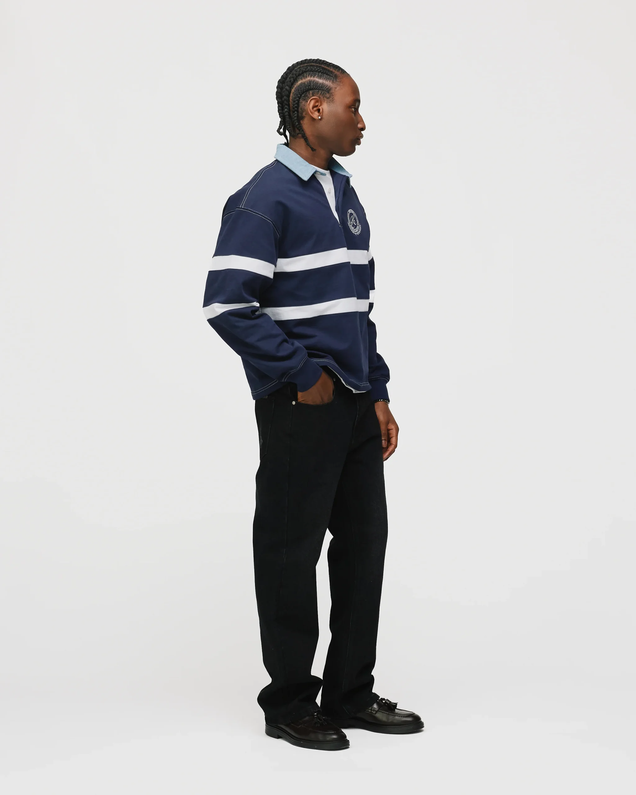 Cropped Rugby Shirt - Navy Blue
