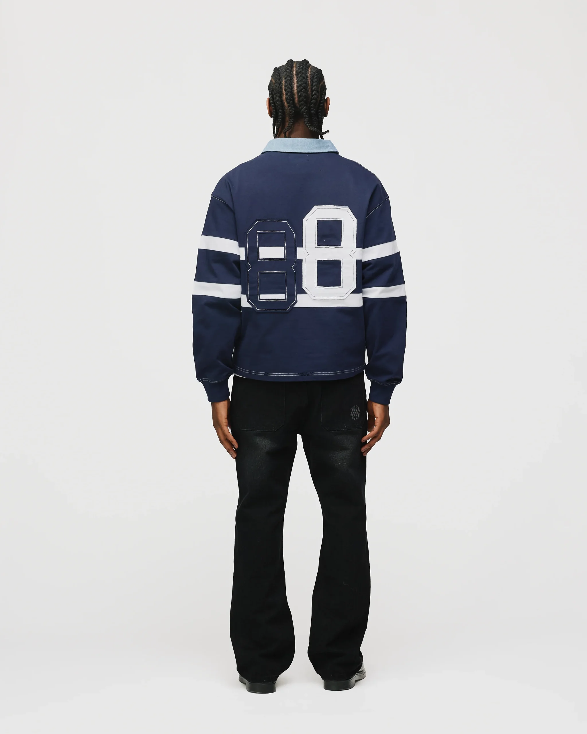 Cropped Rugby Shirt - Navy Blue