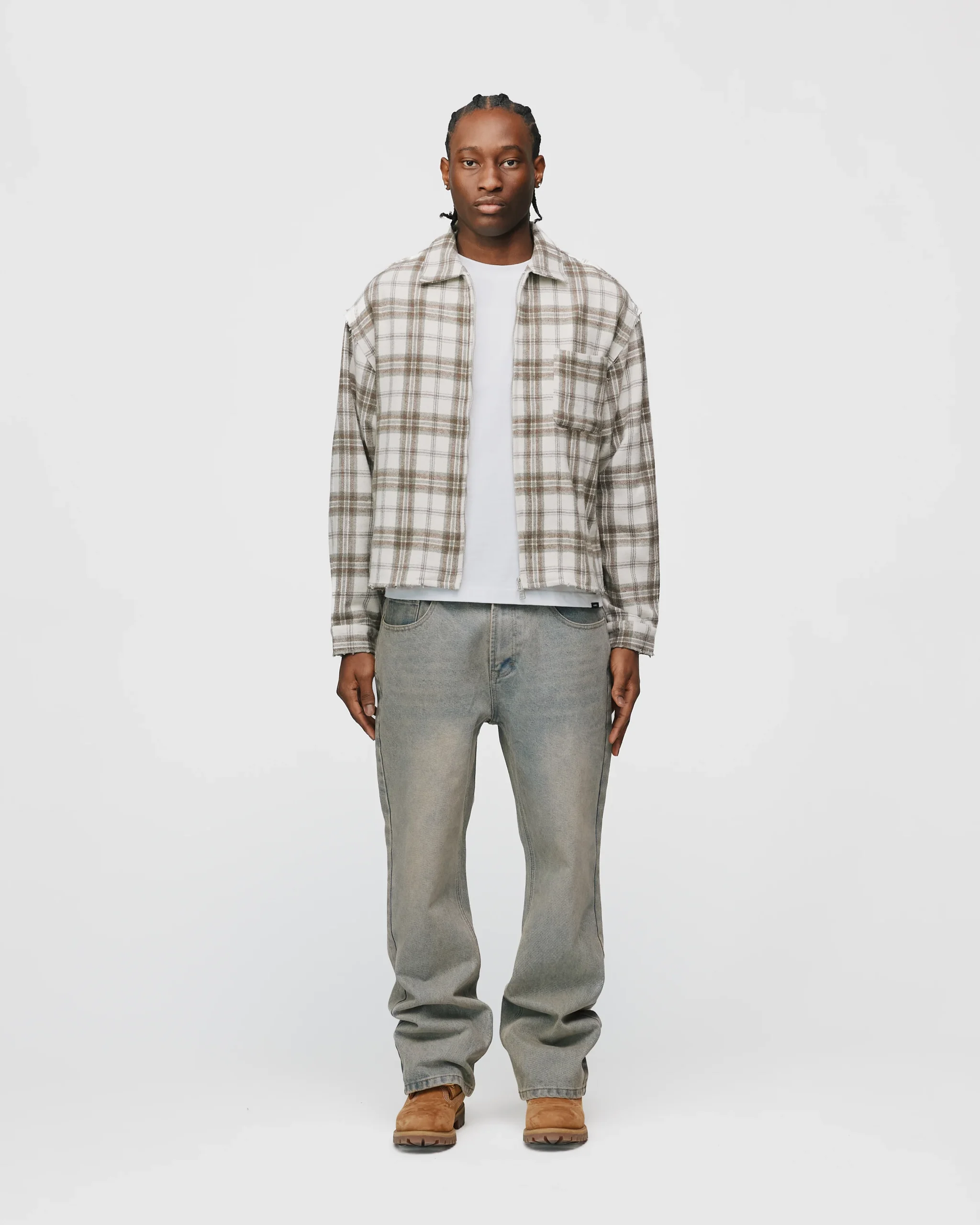 Cropped Zip Flannel - Cream