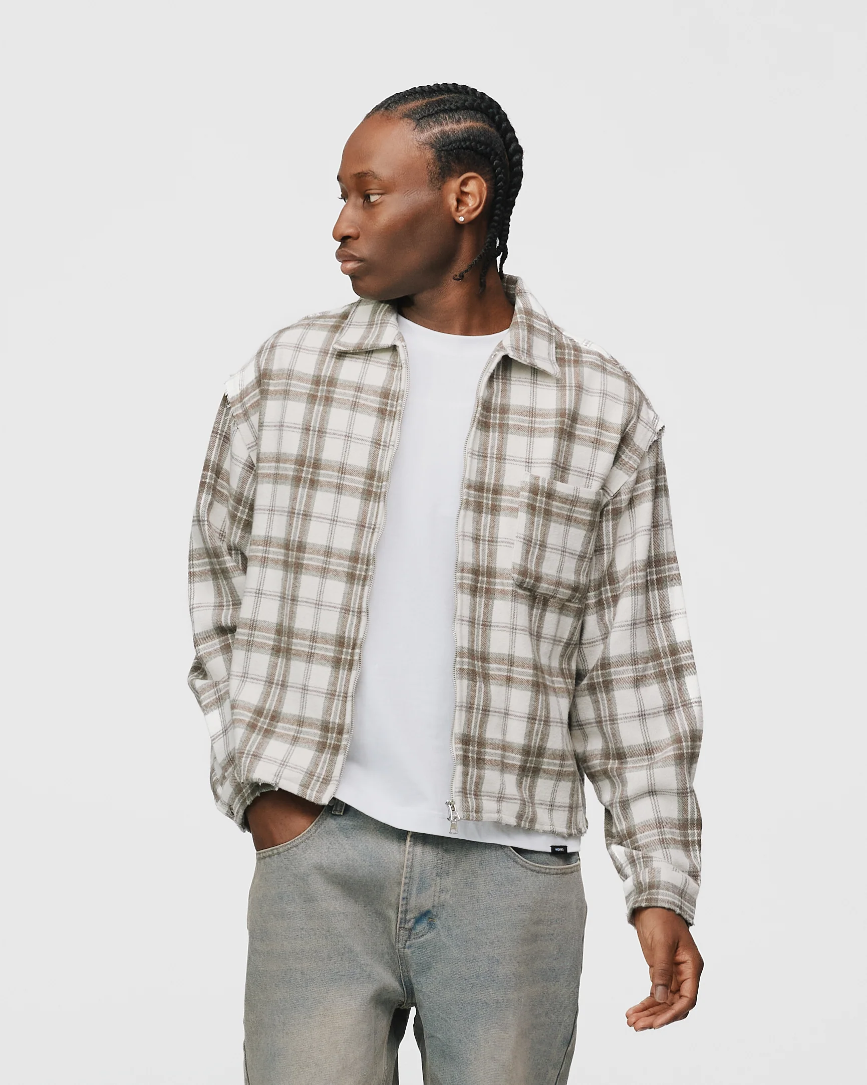 Cropped Zip Flannel - Cream