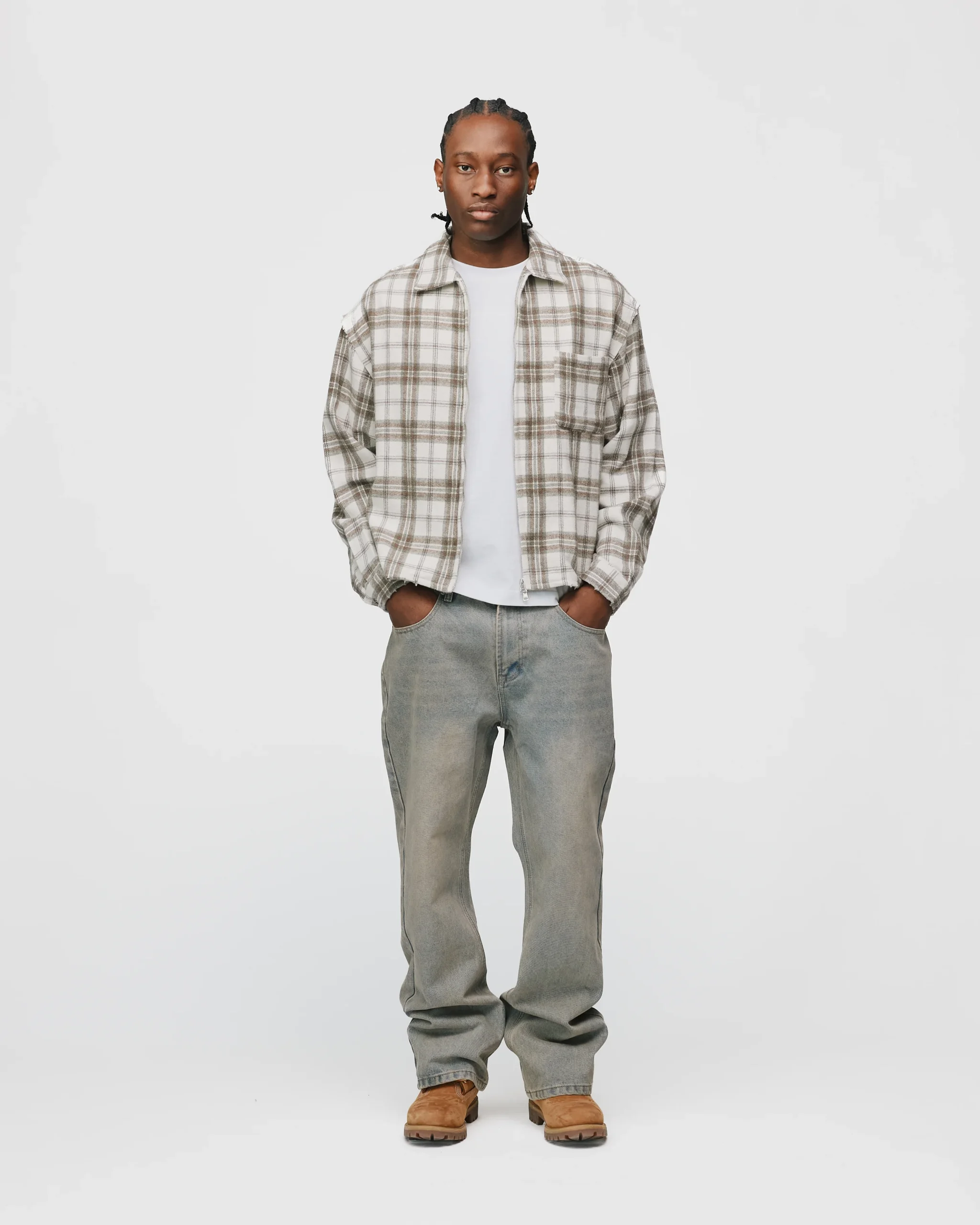 Cropped Zip Flannel - Cream