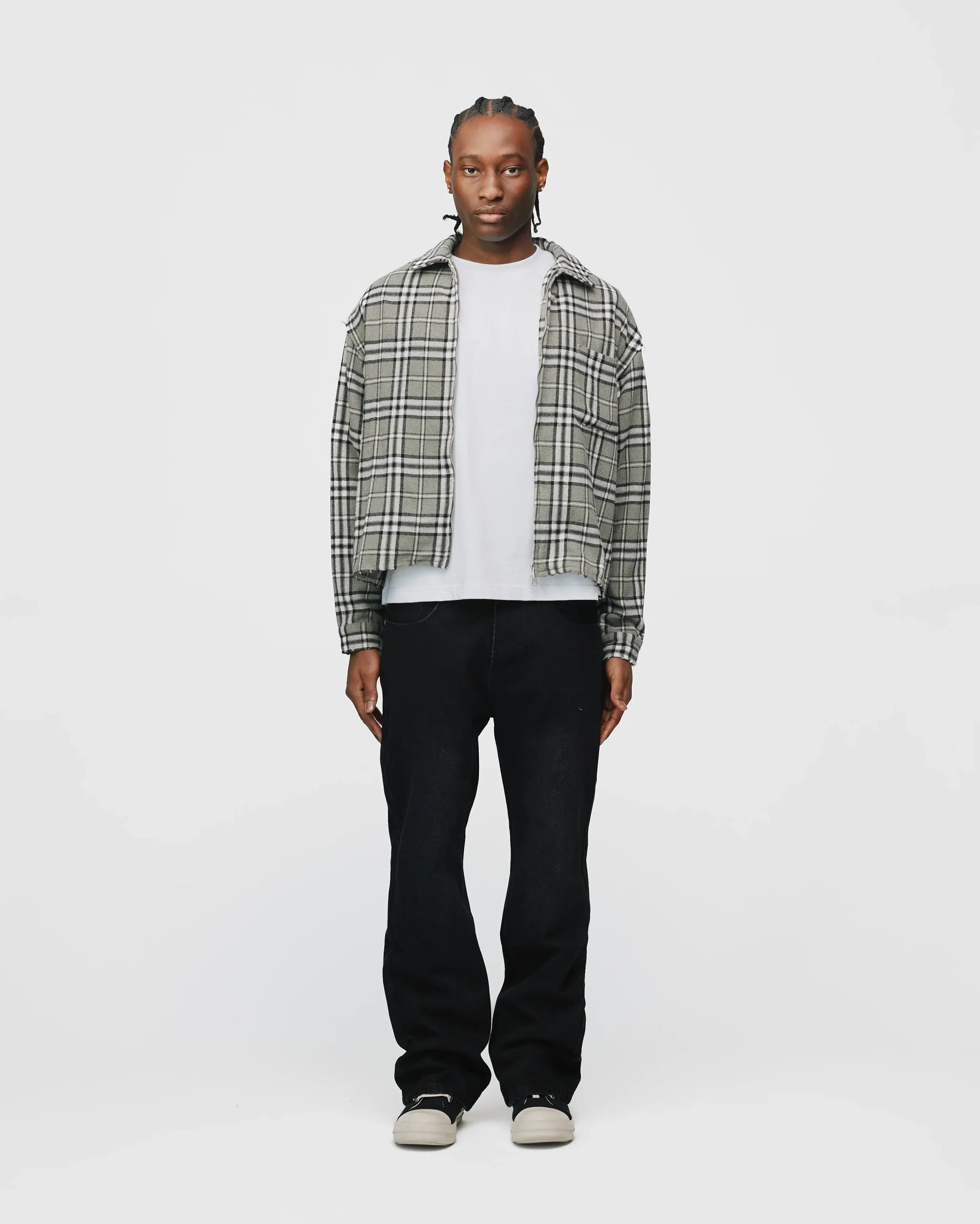 Cropped Zip Flannel - Grey
