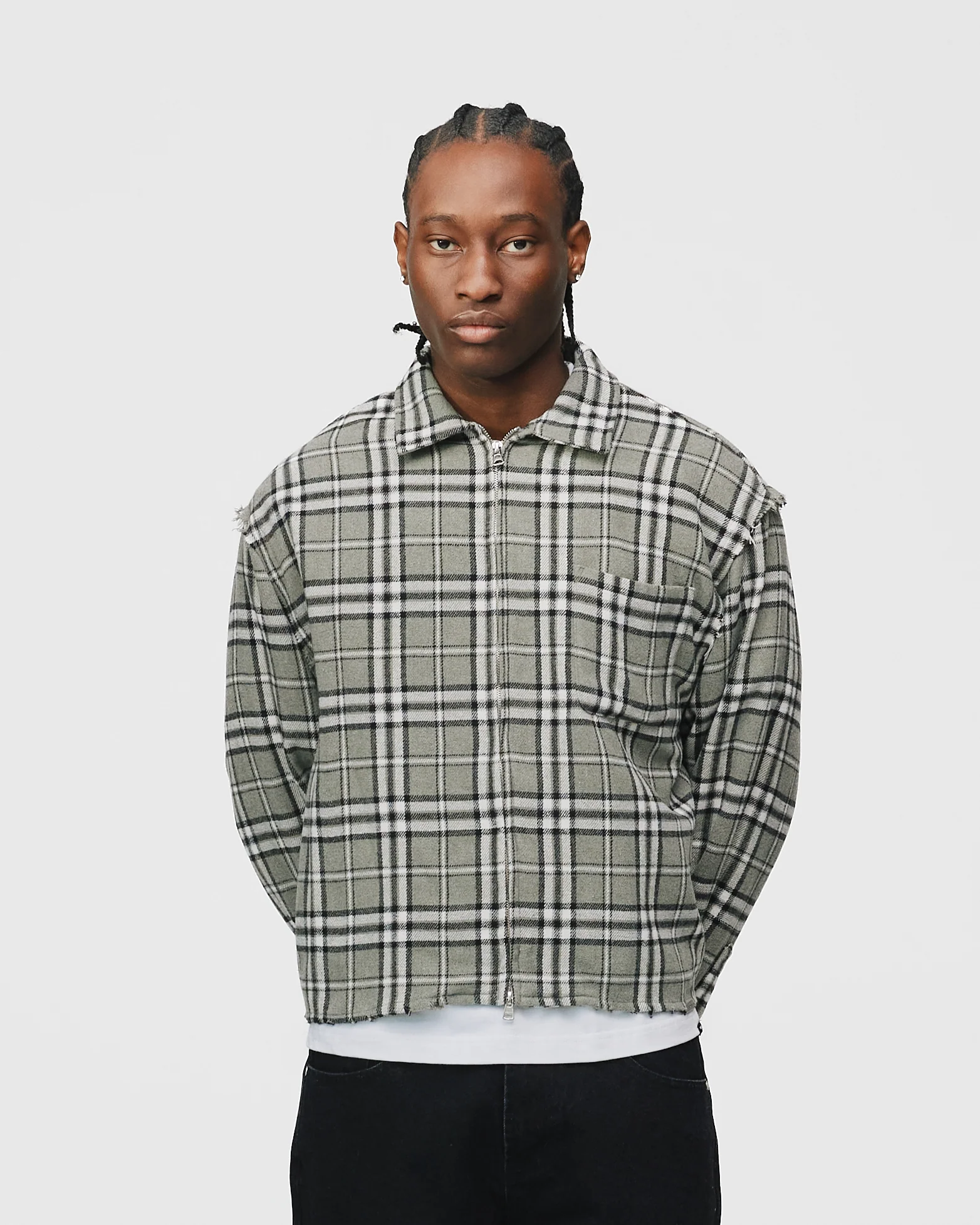 Cropped Zip Flannel - Grey
