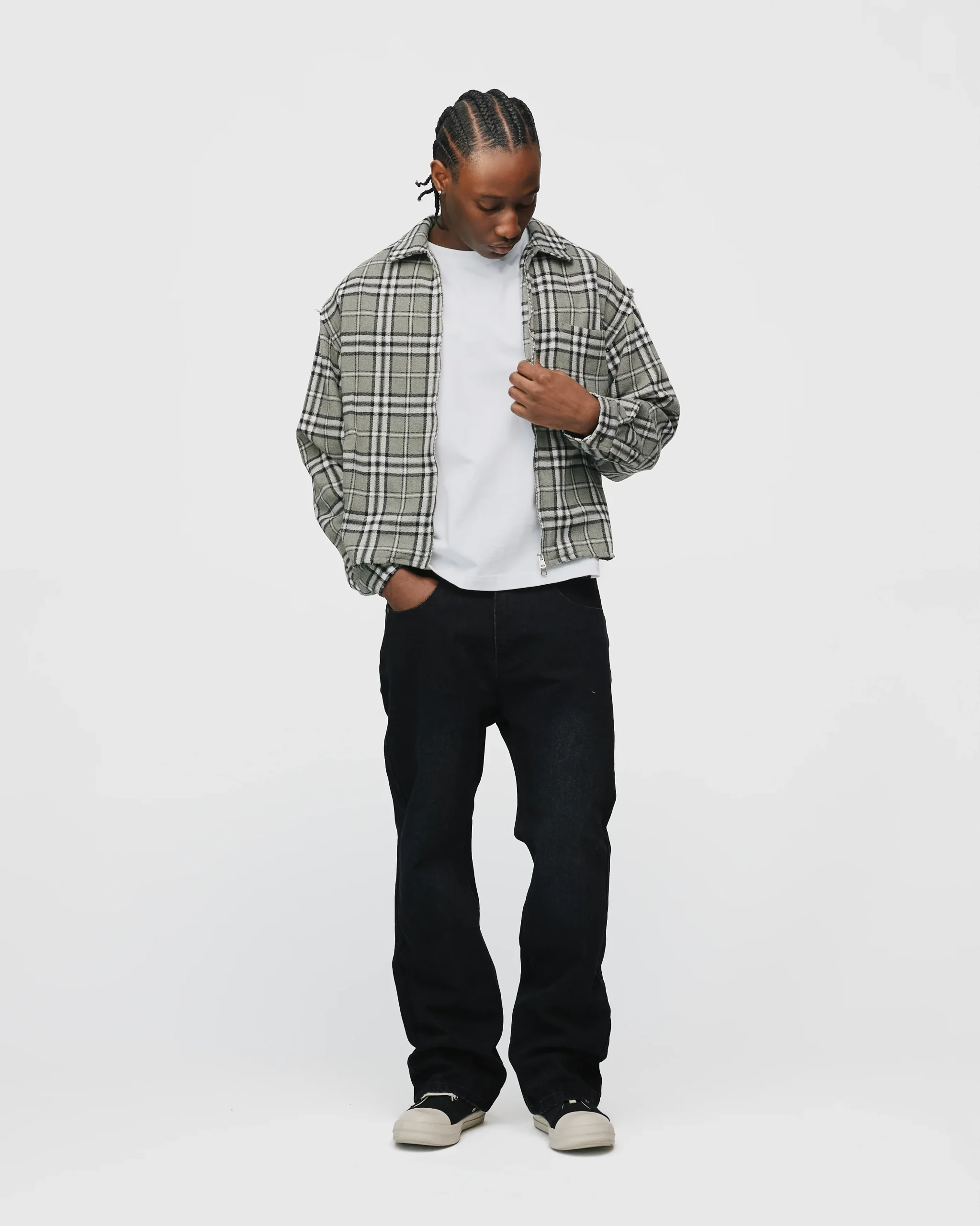 Cropped Zip Flannel - Grey