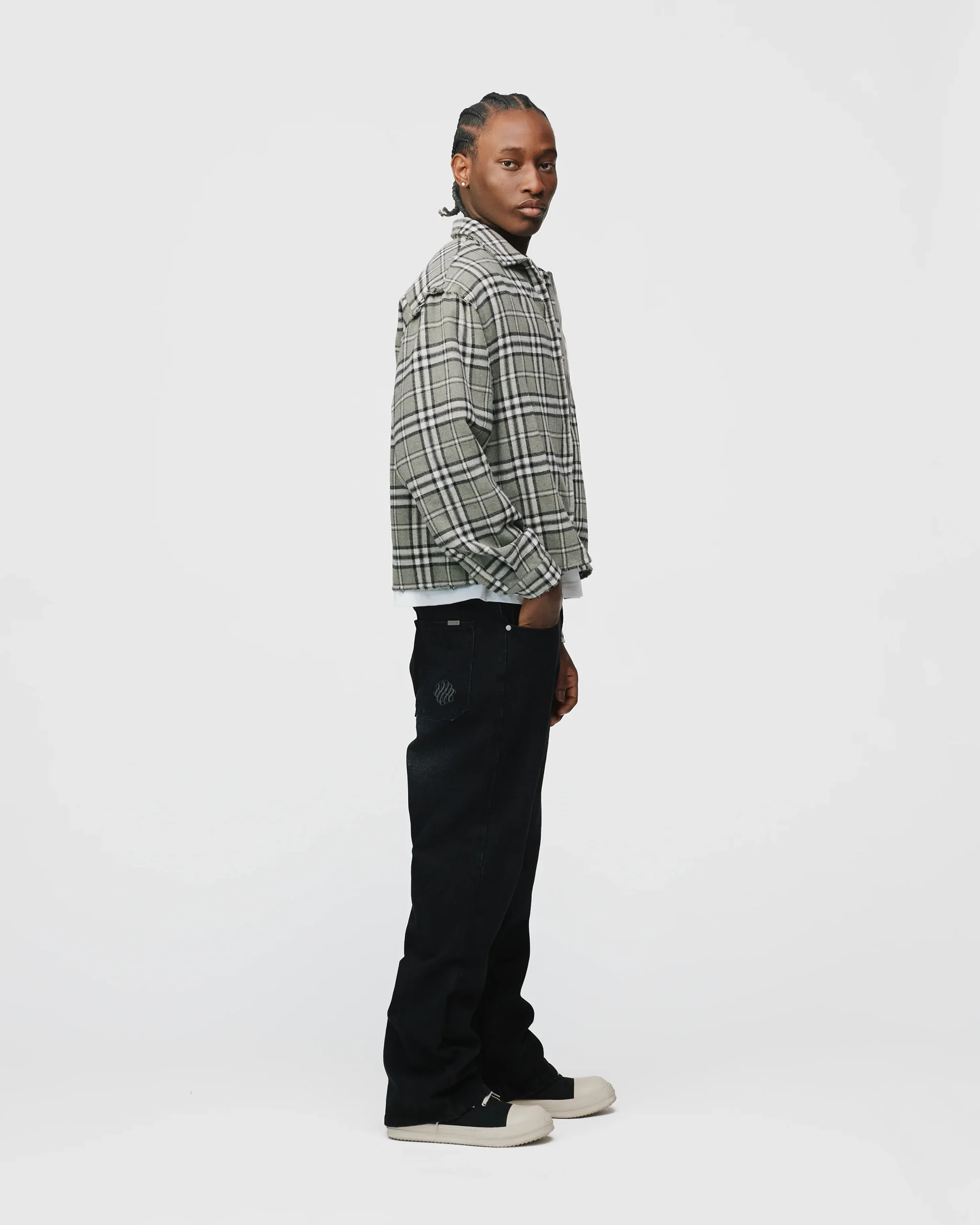 Cropped Zip Flannel - Grey