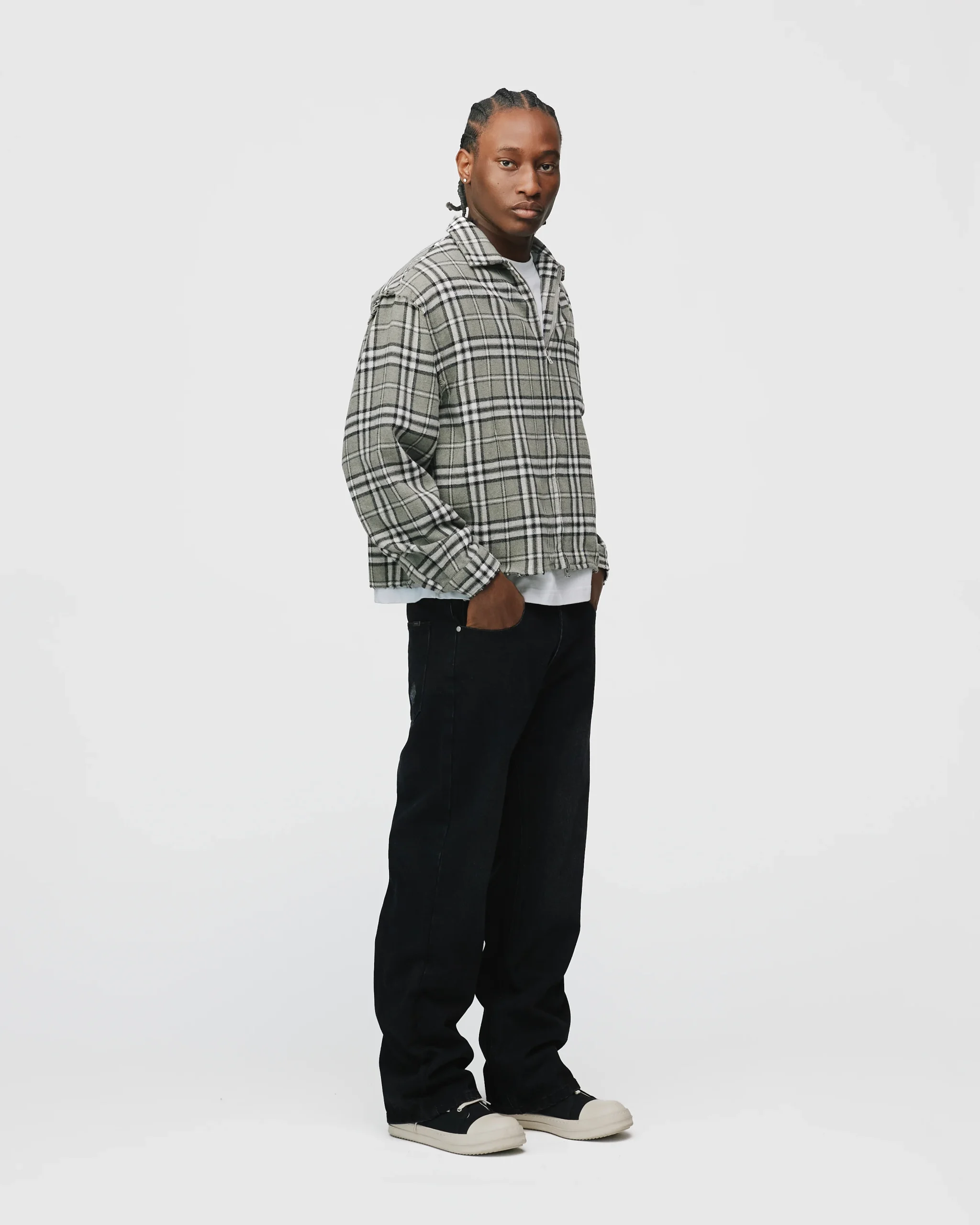 Cropped Zip Flannel - Grey