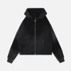 Cropped Zip Hoodie - Sunfaded Black