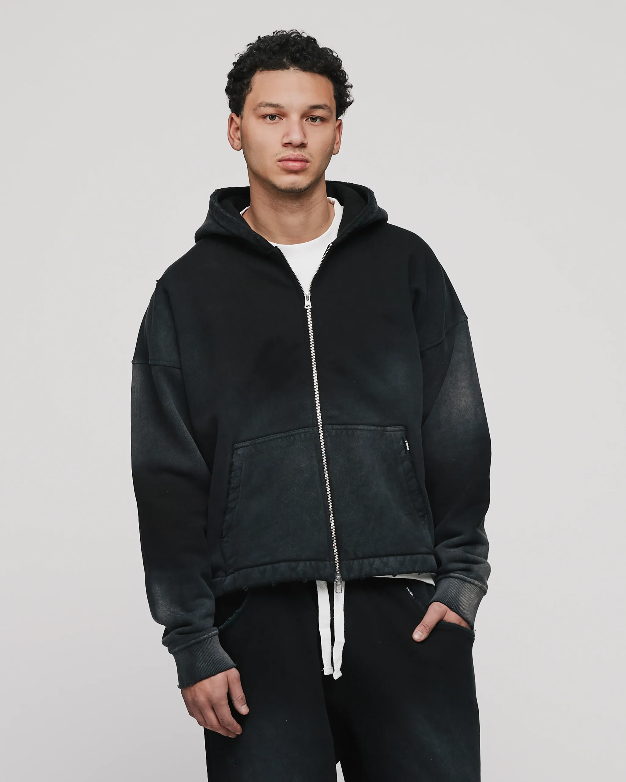 Cropped Zip Hoodie - Sunfaded Black
