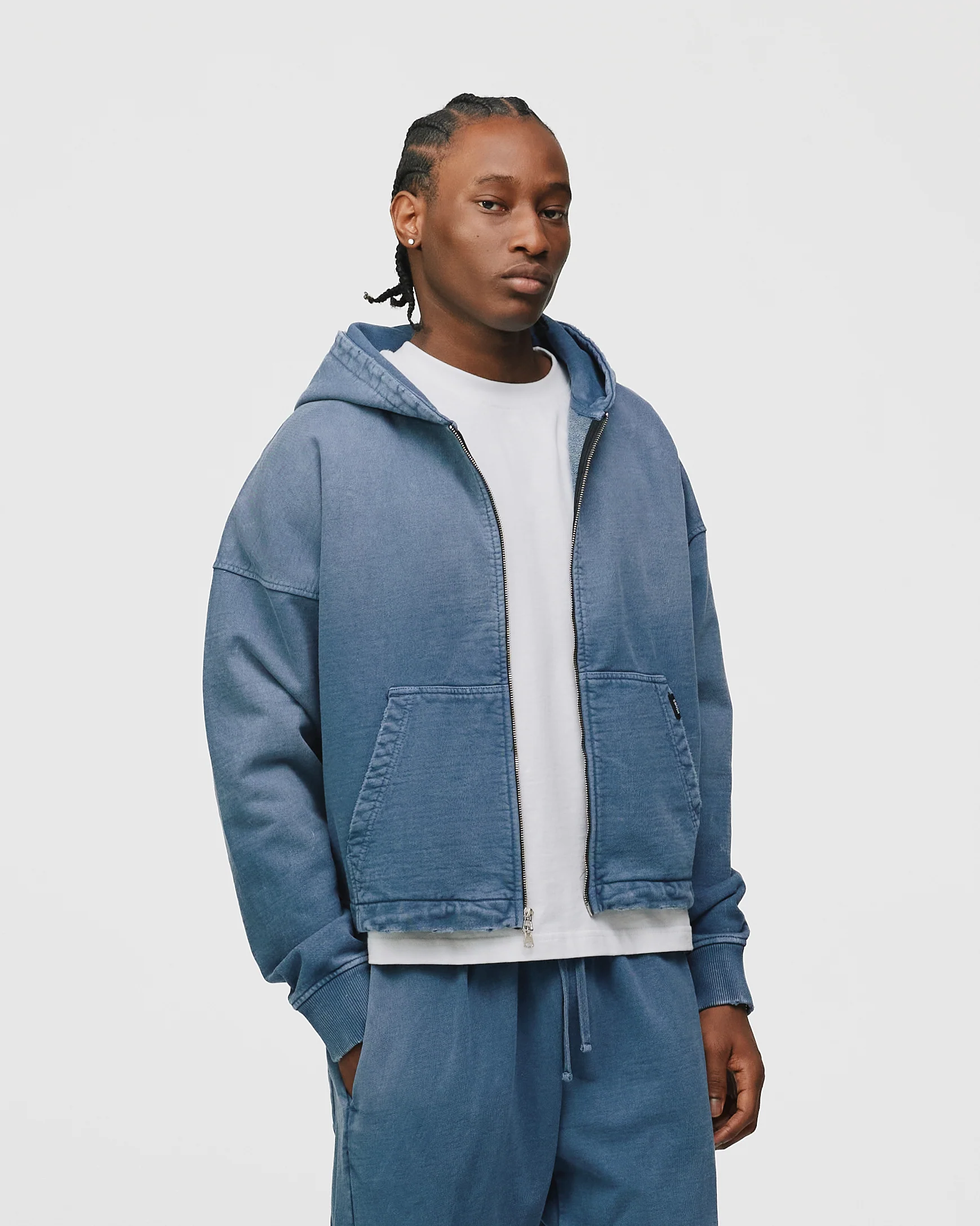 Cropped Zip Hoodie - Sunfaded Blue