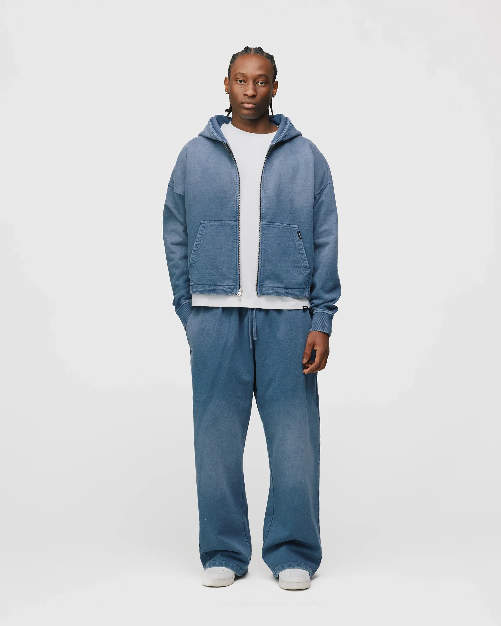 Cropped Zip Hoodie - Sunfaded Blue