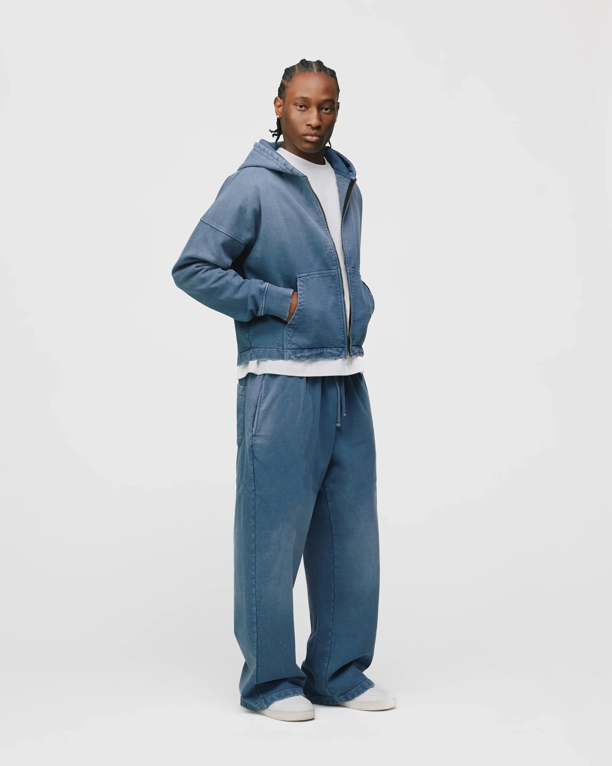 Cropped Zip Hoodie - Sunfaded Blue