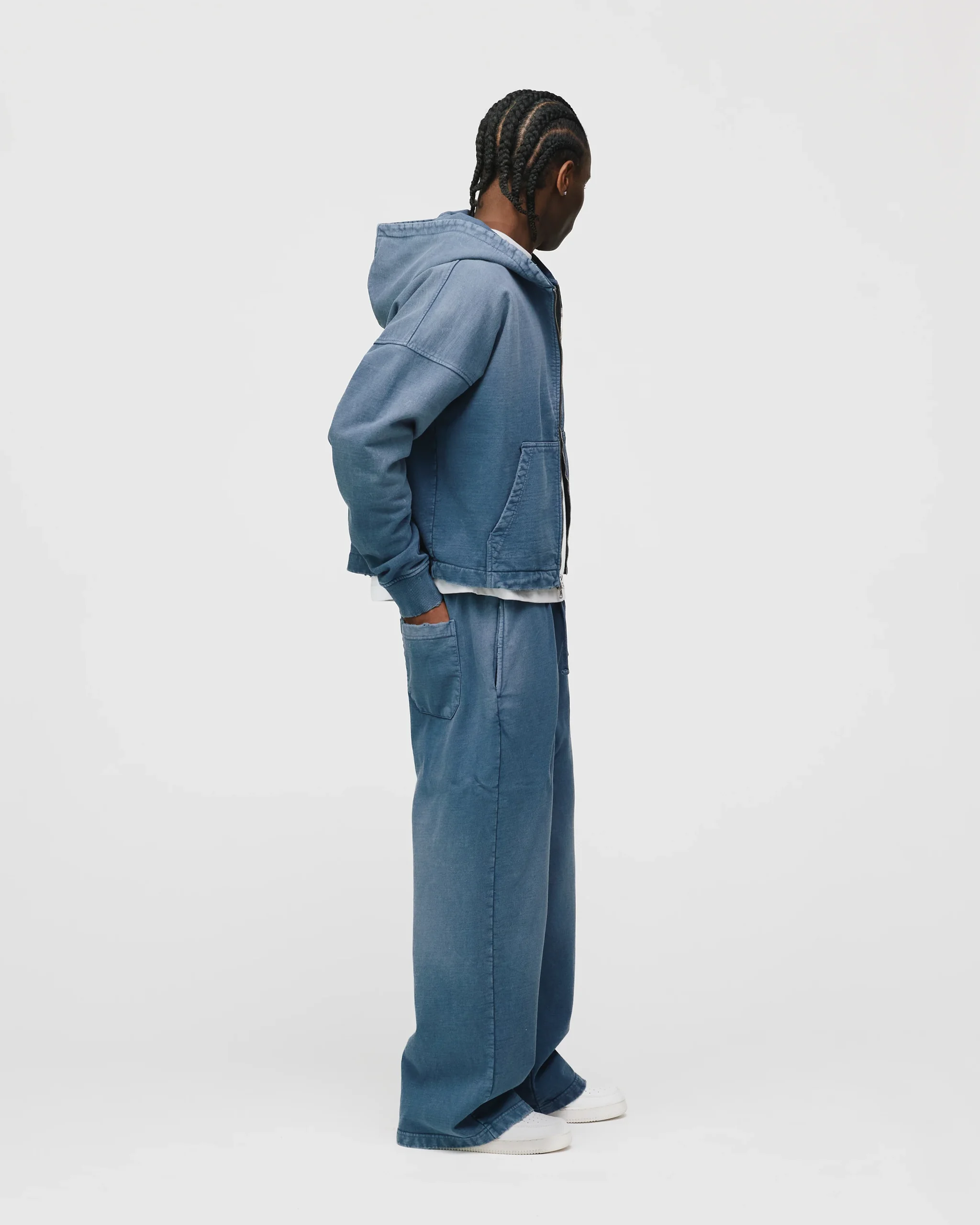Cropped Zip Hoodie - Sunfaded Blue