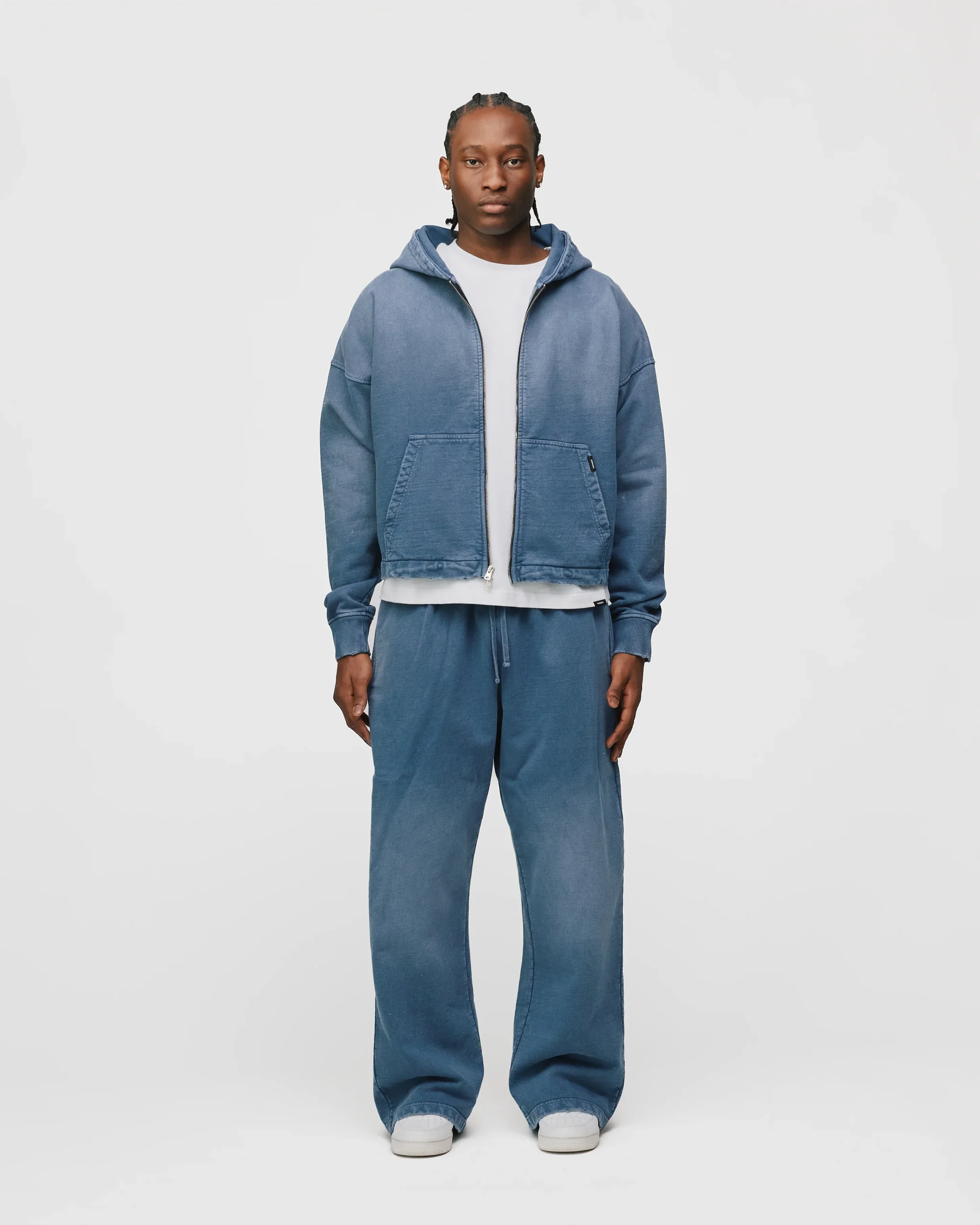 Cropped Zip Hoodie - Sunfaded Blue