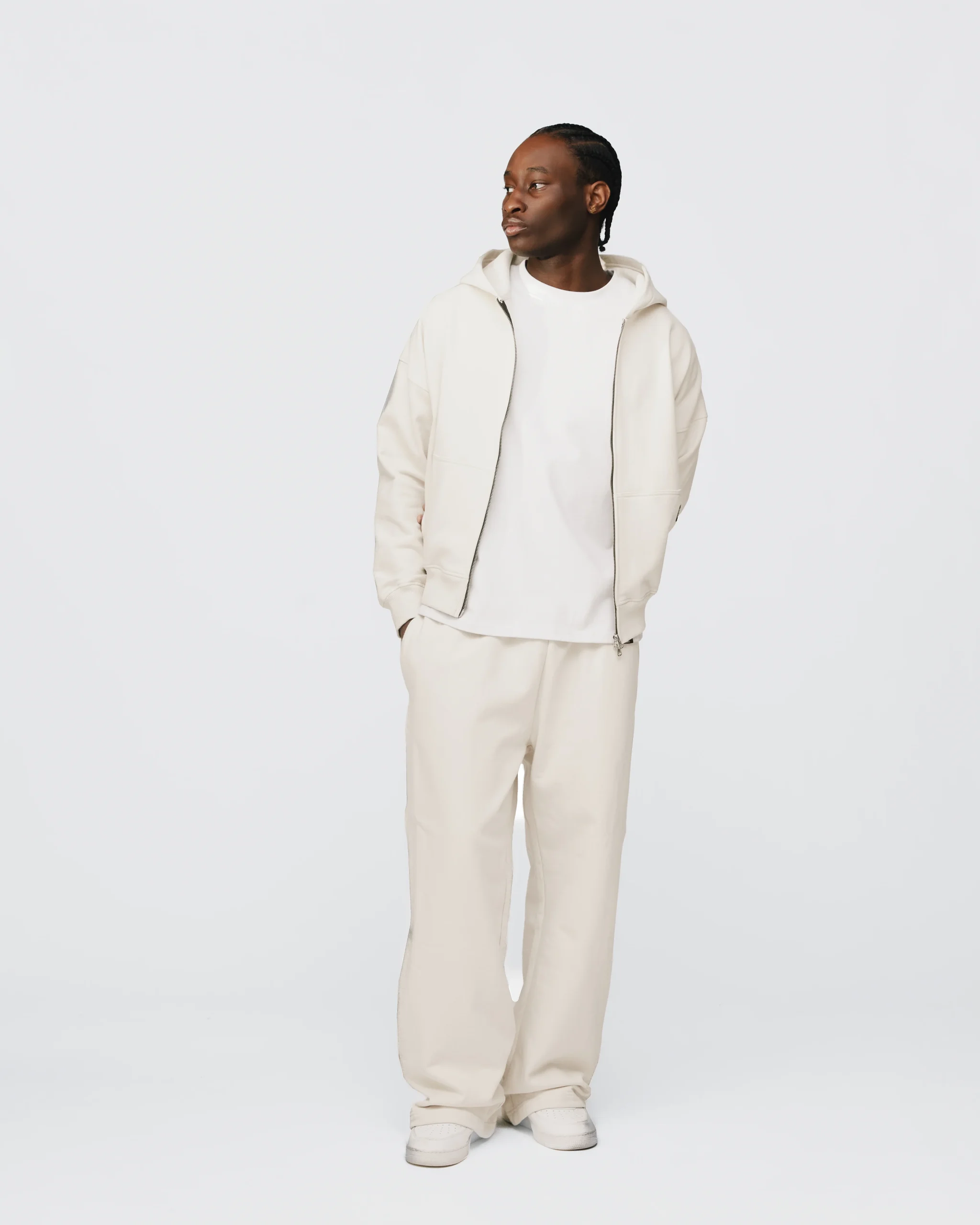 Drop Shoulder Zip Hoodie - Oyster