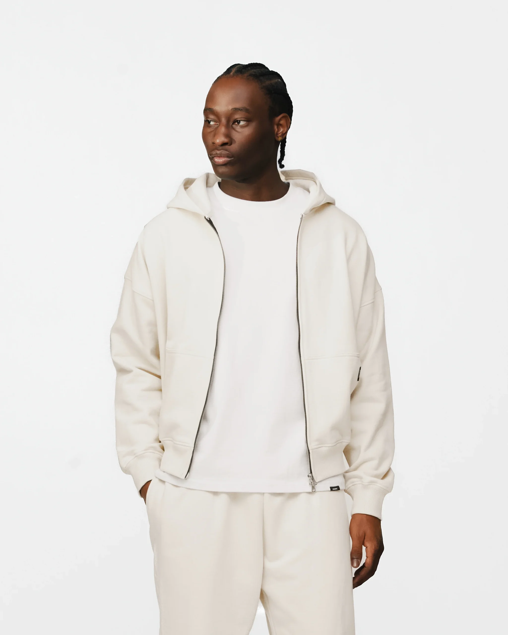 Drop Shoulder Zip Hoodie - Oyster