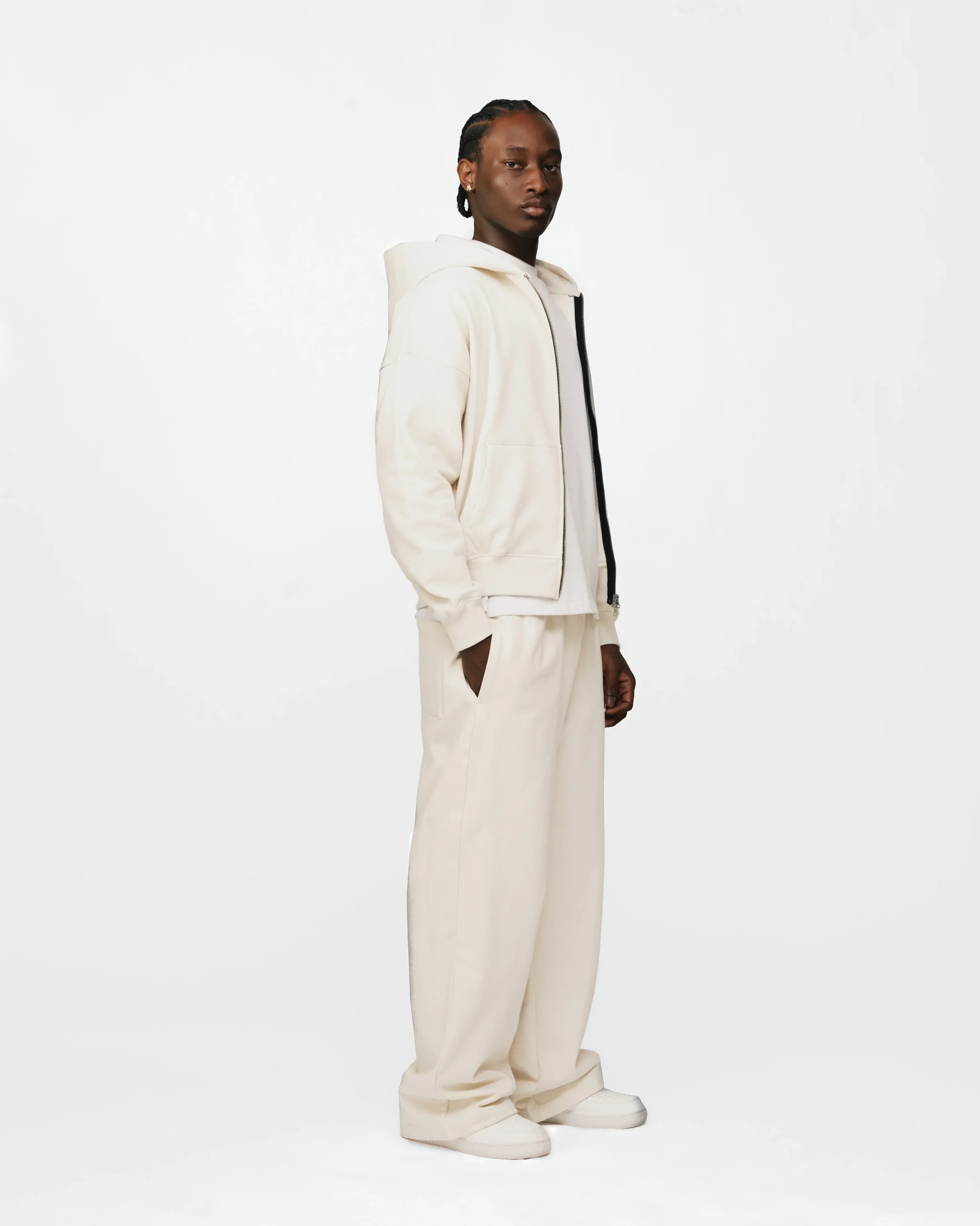 Drop Shoulder Zip Hoodie - Oyster