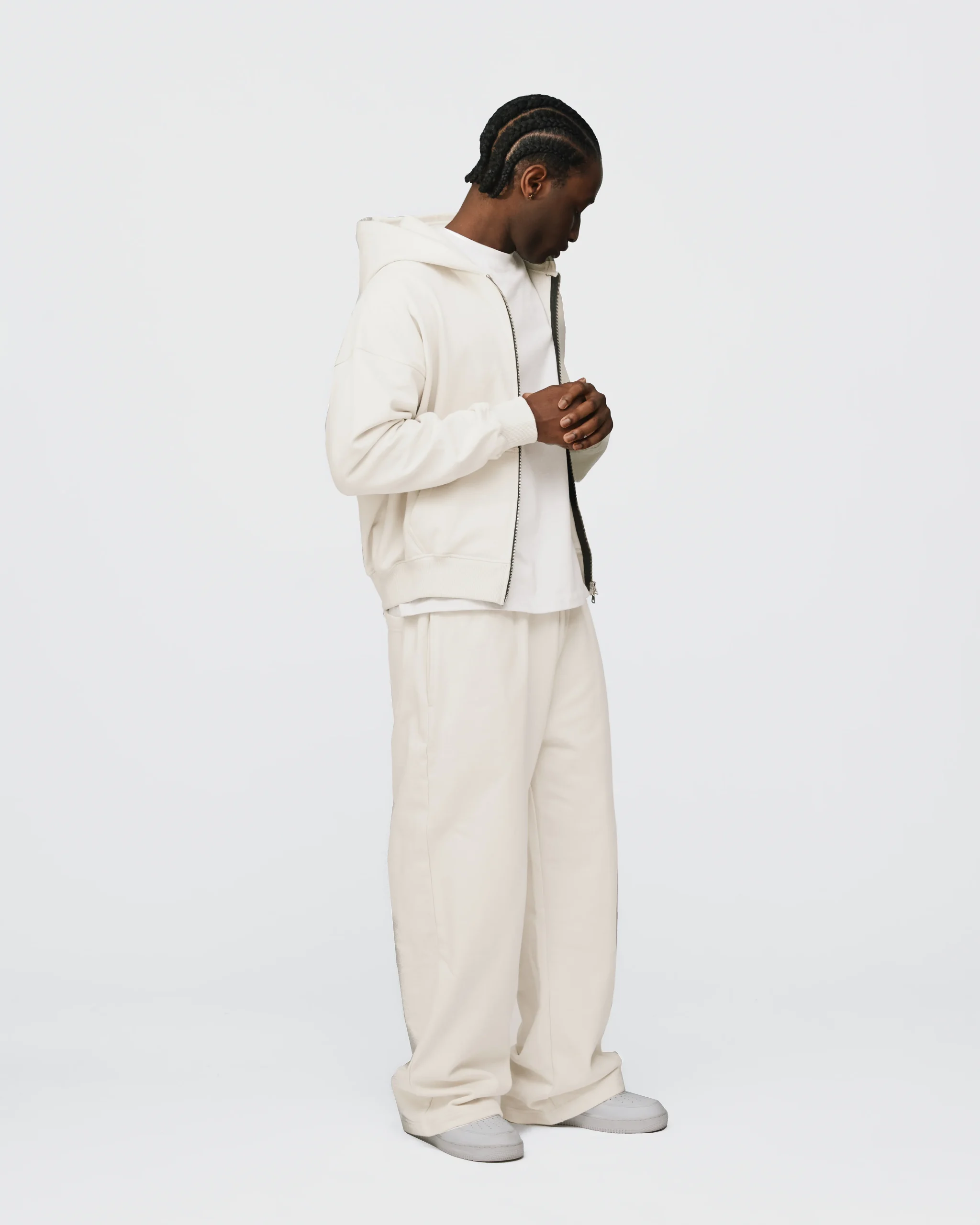 Drop Shoulder Zip Hoodie - Oyster