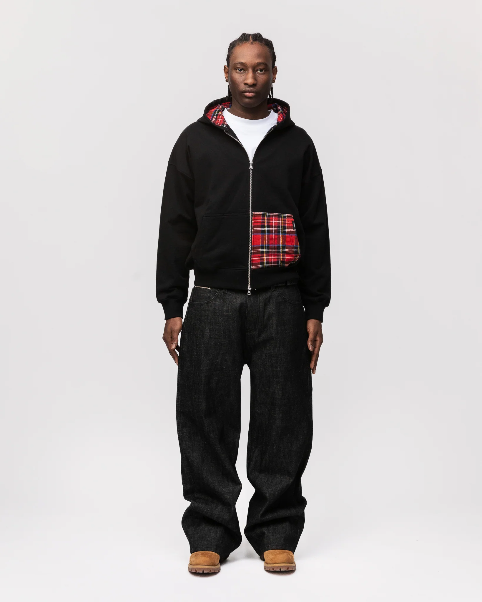 Flannel Zip Hoodie - Black