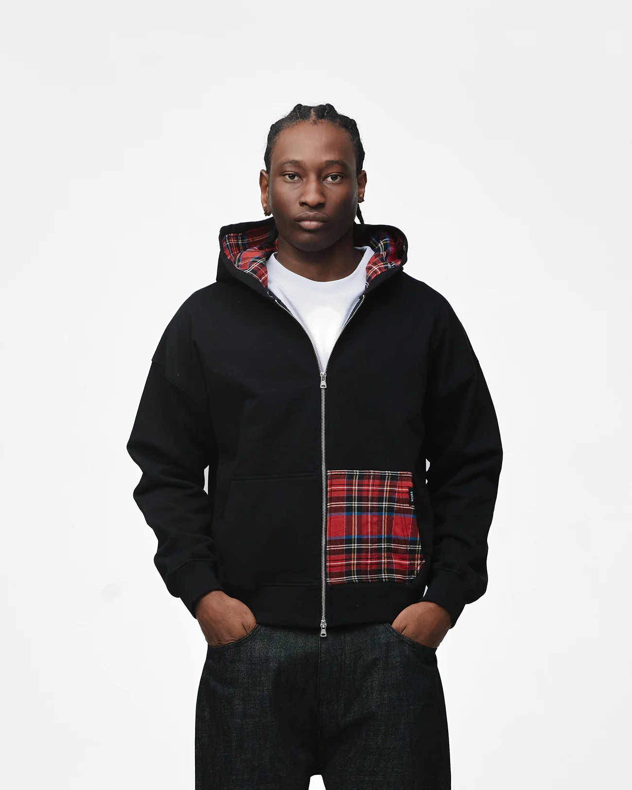 Flannel Zip Hoodie - Black