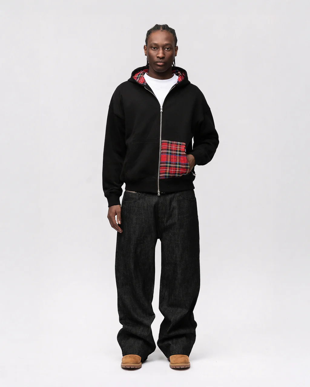 Flannel Zip Hoodie - Black