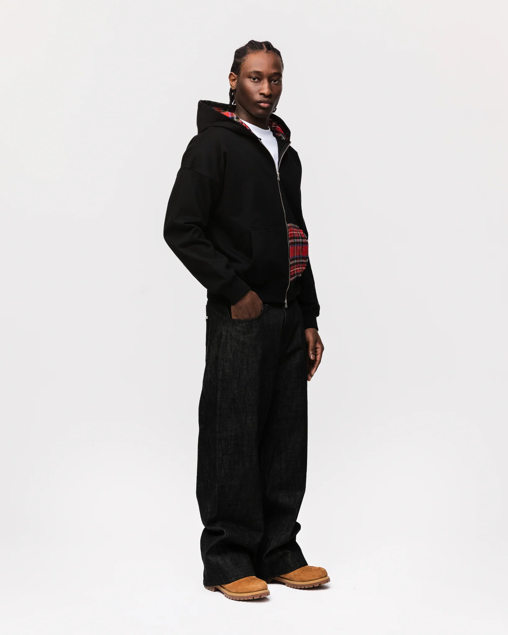 Flannel Zip Hoodie - Black