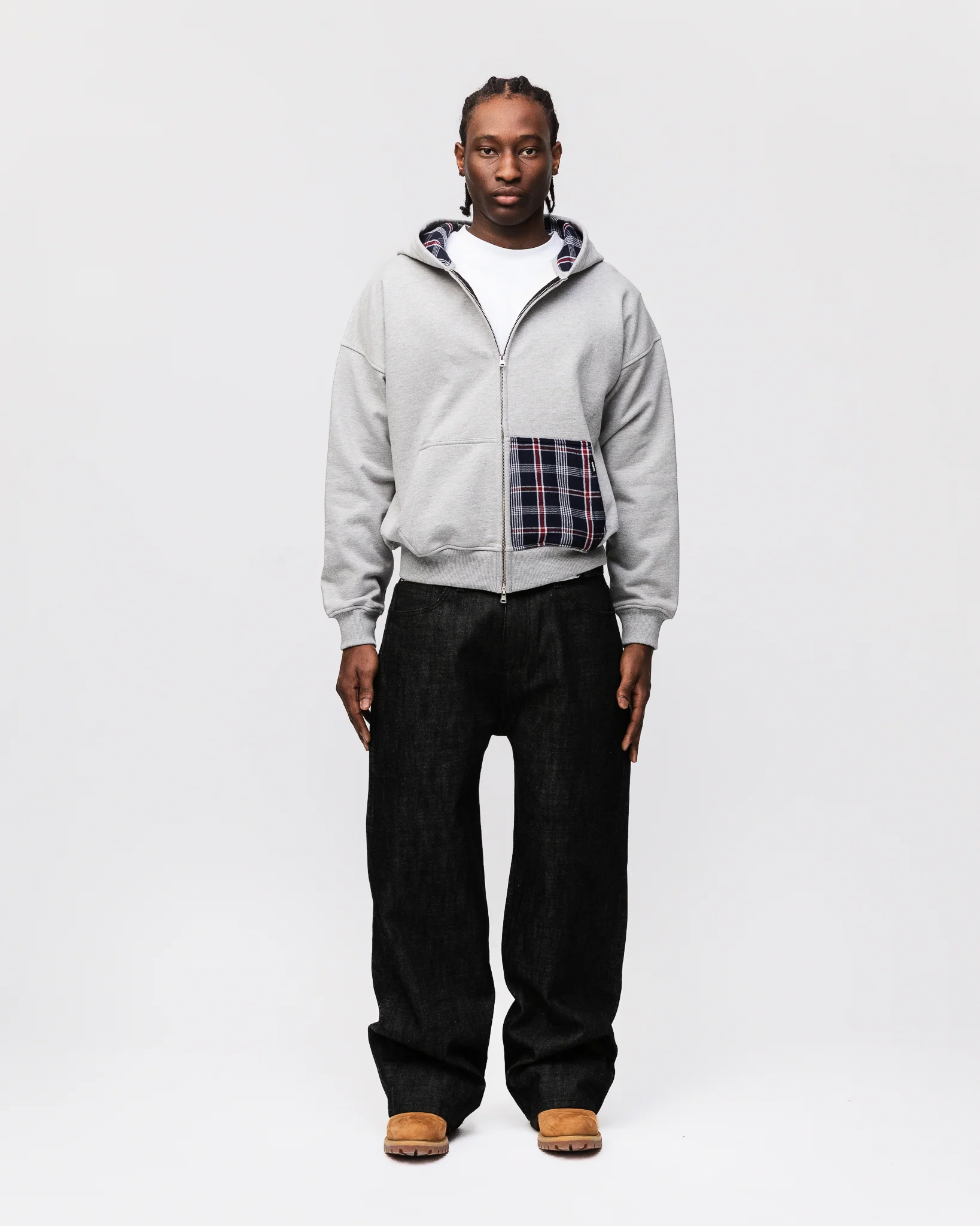 Flannel Zip Hoodie - Grey