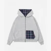 Flannel Zip Hoodie - Grey