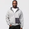 Flannel Zip Hoodie - Grey