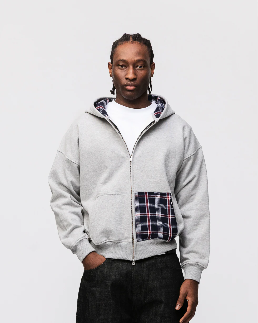 Flannel Zip Hoodie - Grey