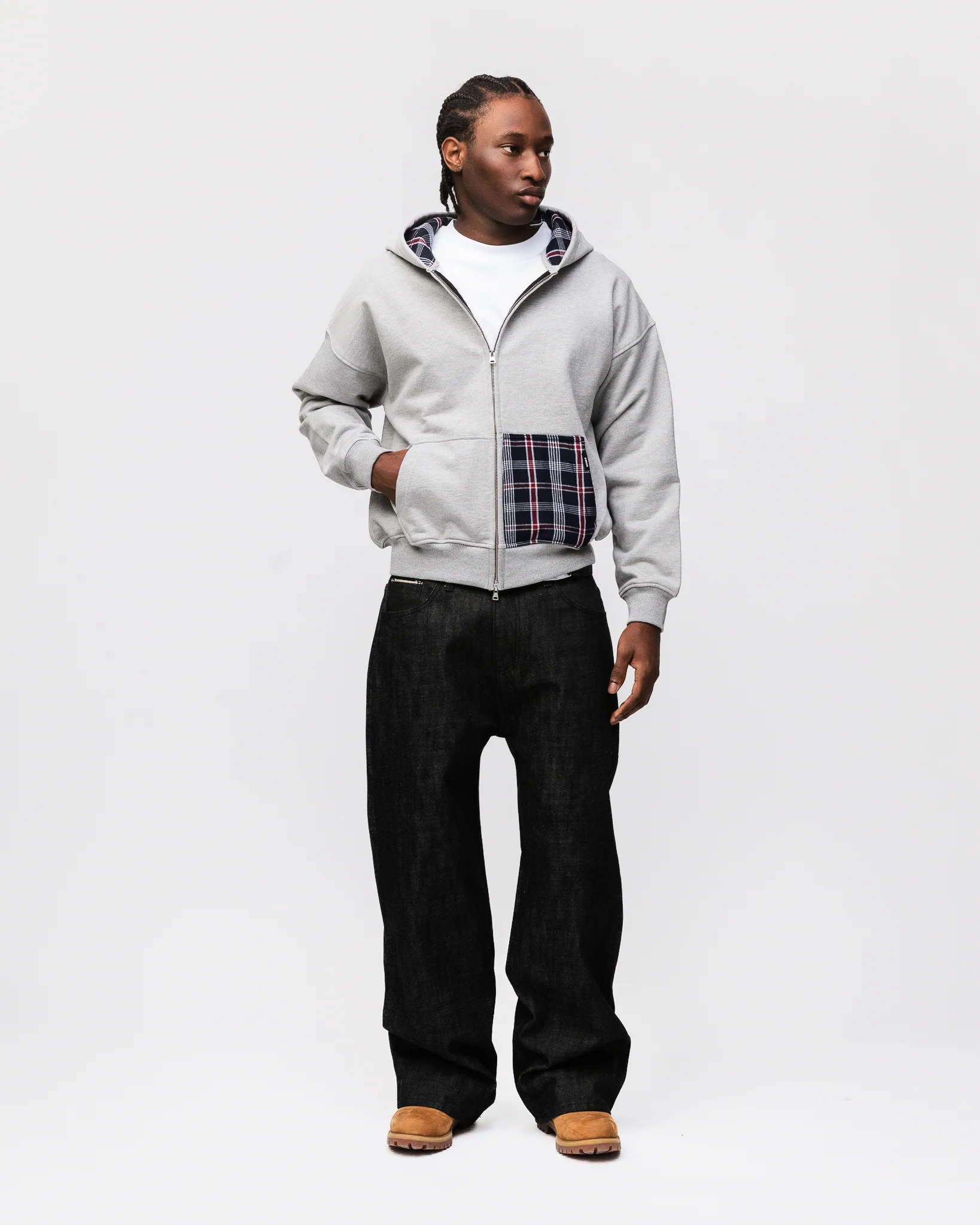 Flannel Zip Hoodie - Grey