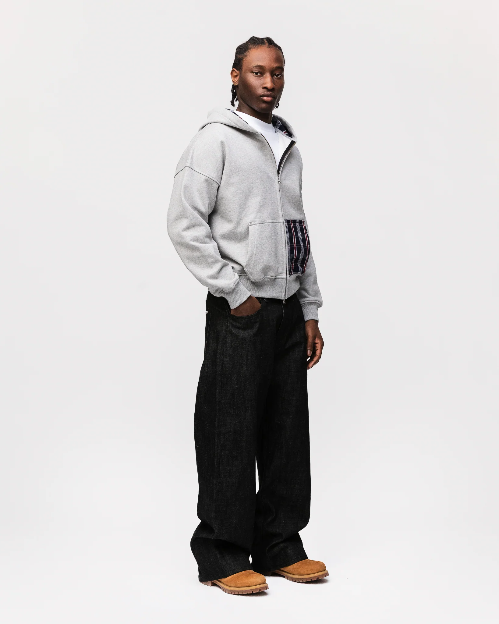 Flannel Zip Hoodie - Grey