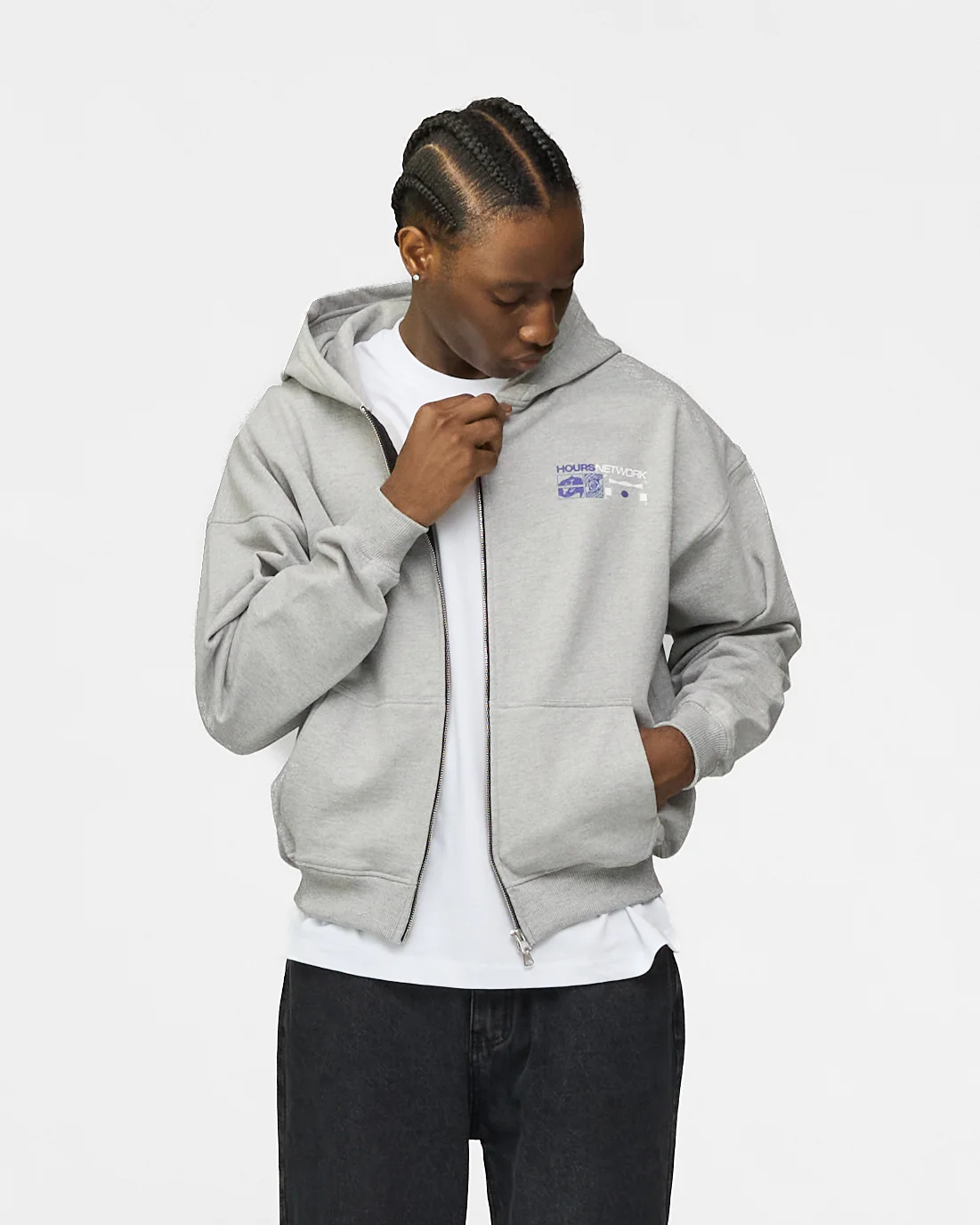 Hours Network Zip Hoodie - Grey