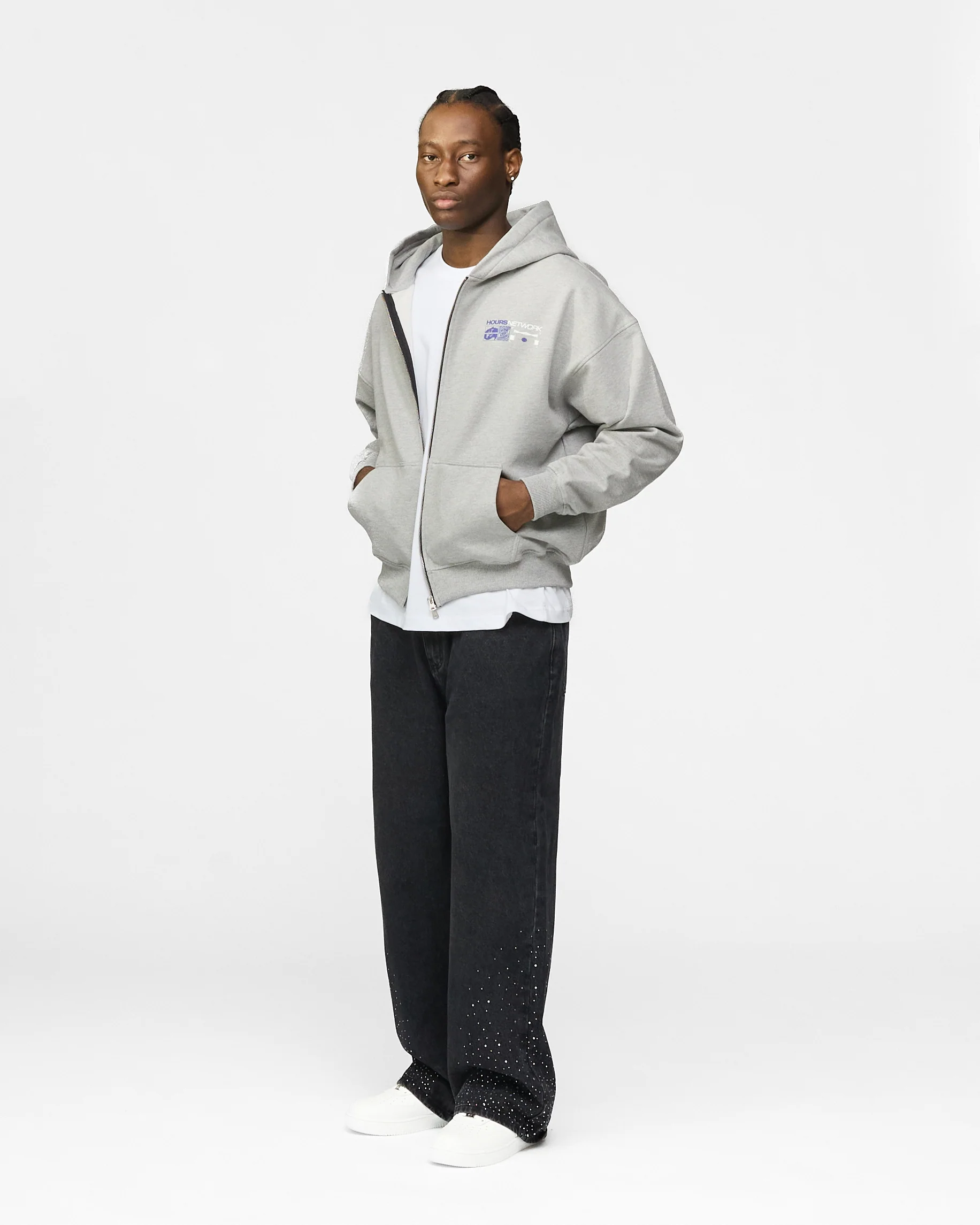 Hours Network Zip Hoodie - Grey