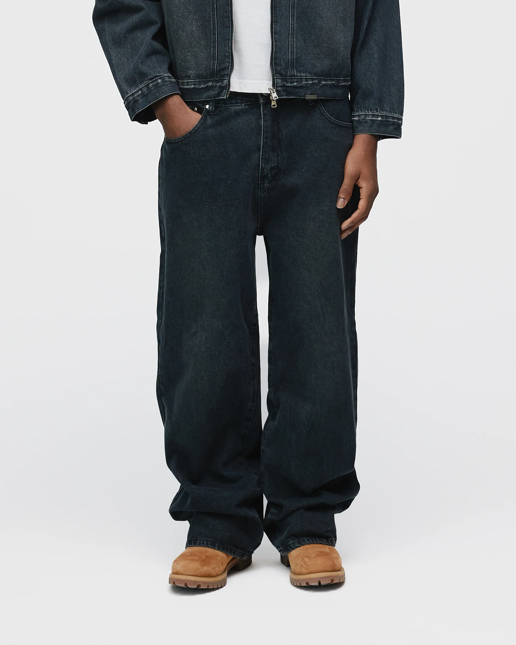 Baggy Denim Pants - Washed Black