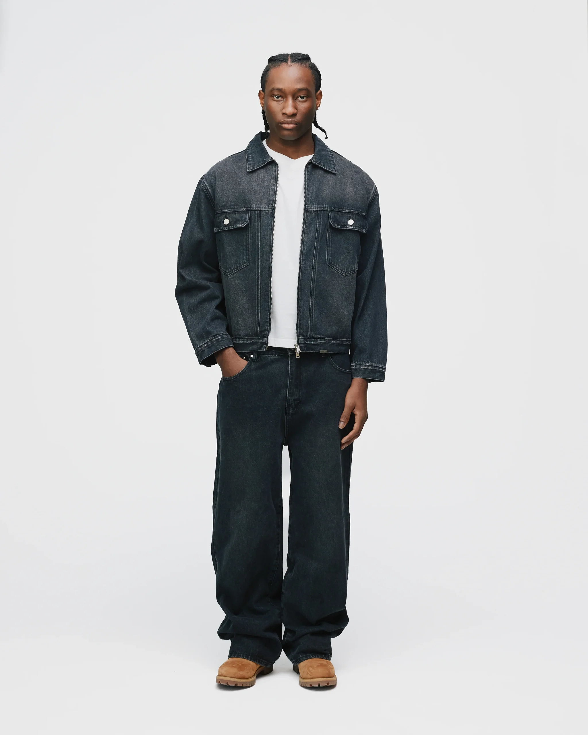 Baggy Denim Pants - Washed Black