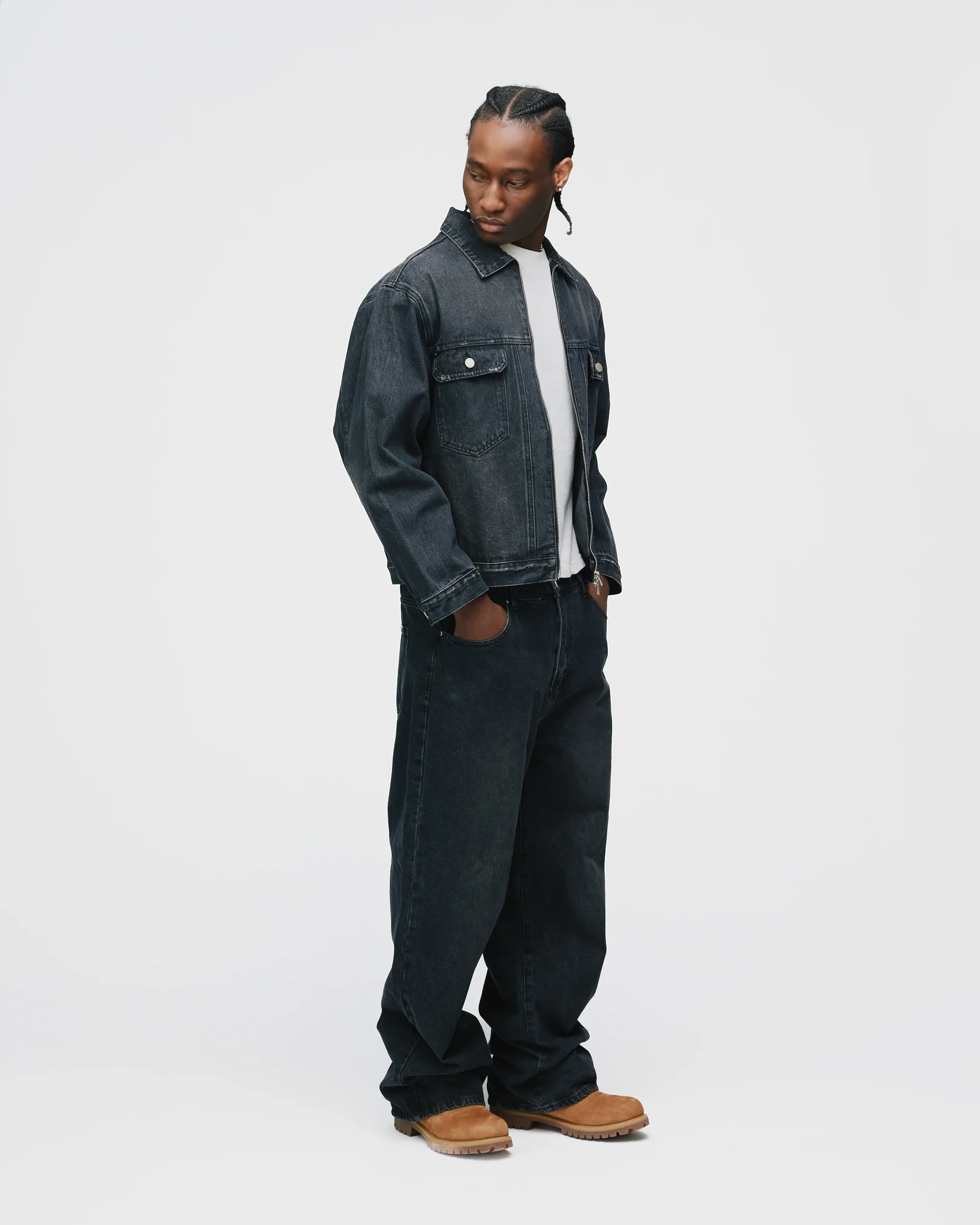 Baggy Denim Pants - Washed Black